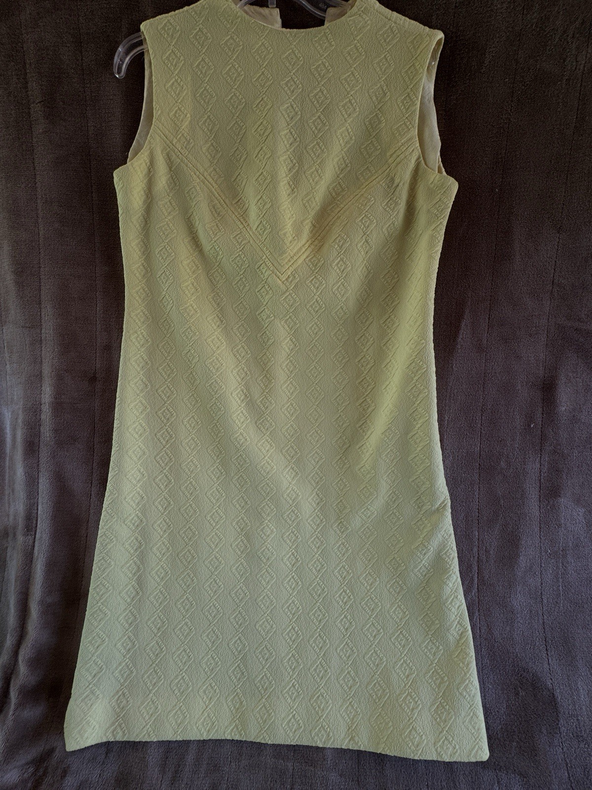 Vtg Solid Yellow sleeveless Polyester Pencil Dress sz M 12-14