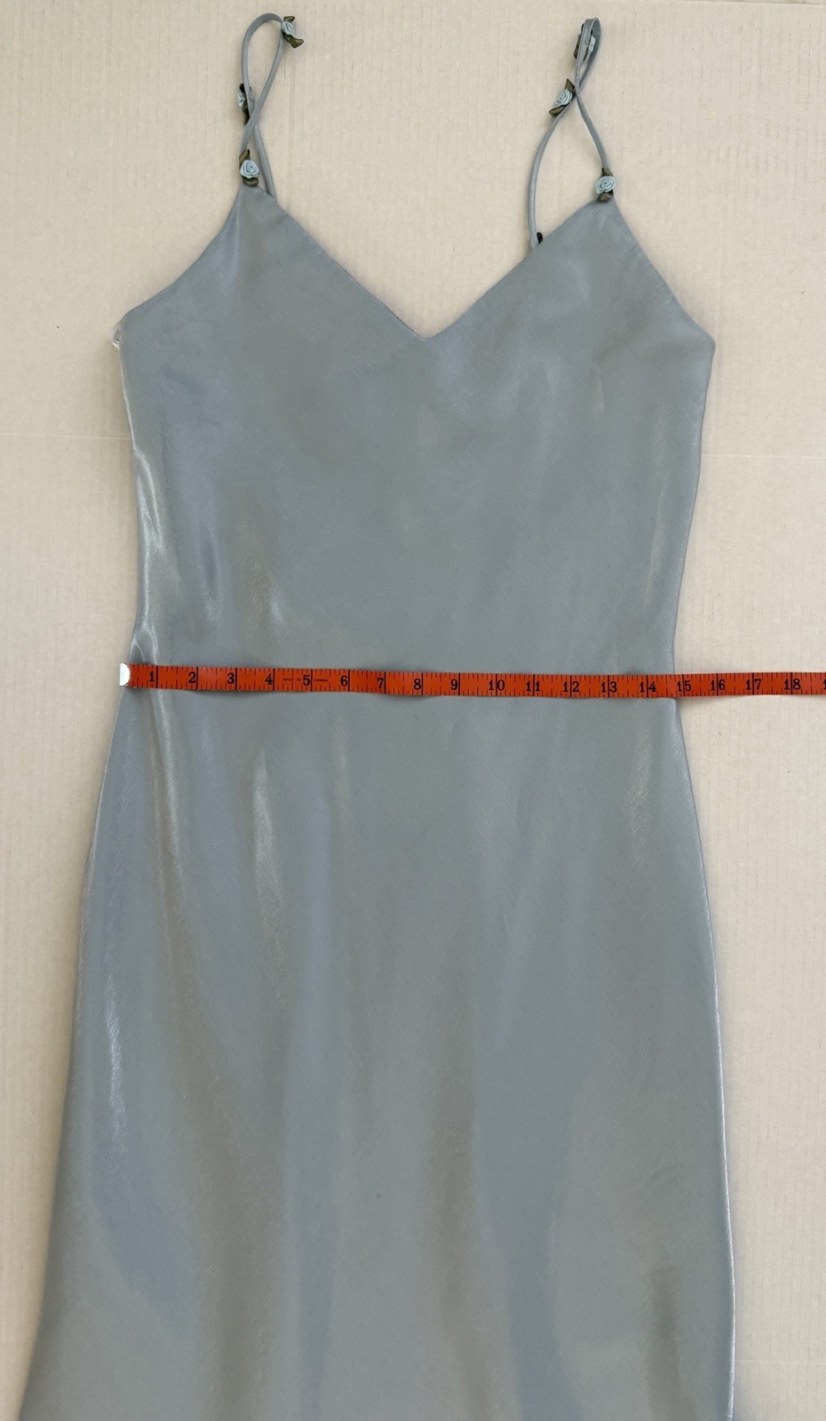 Vintage Y2K Zum Zum by Niki Livas Pearlized Icy Blue Rosette Back Slip Gown