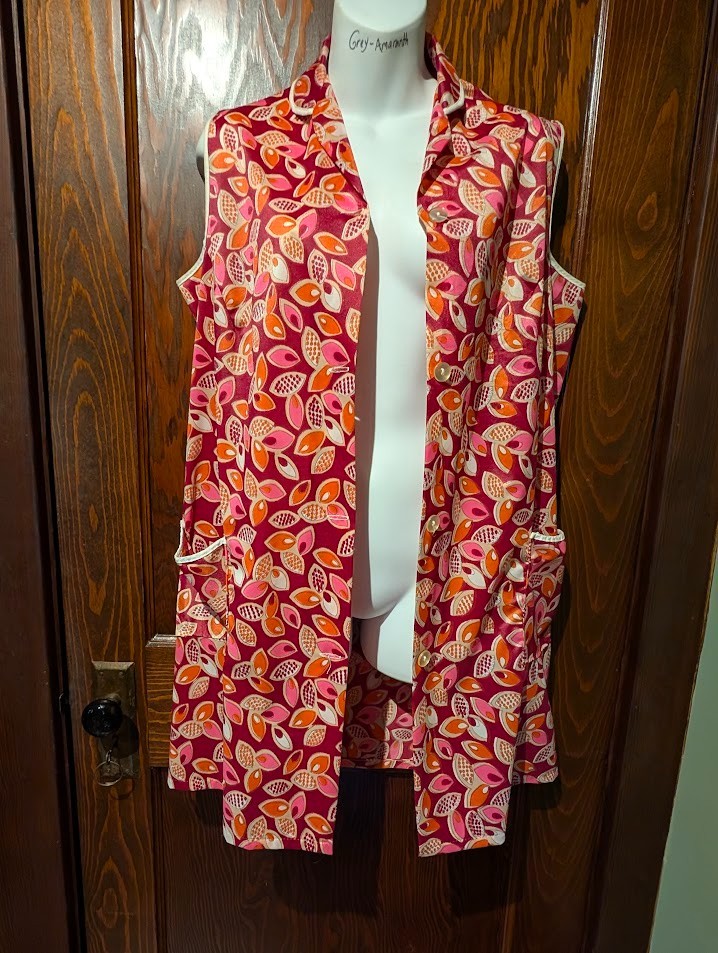 Vtg 60s 70s sz L Groovy Boxy Cut Long Tunic Vest Top Mod Gogo Hippy Burgundy 2B