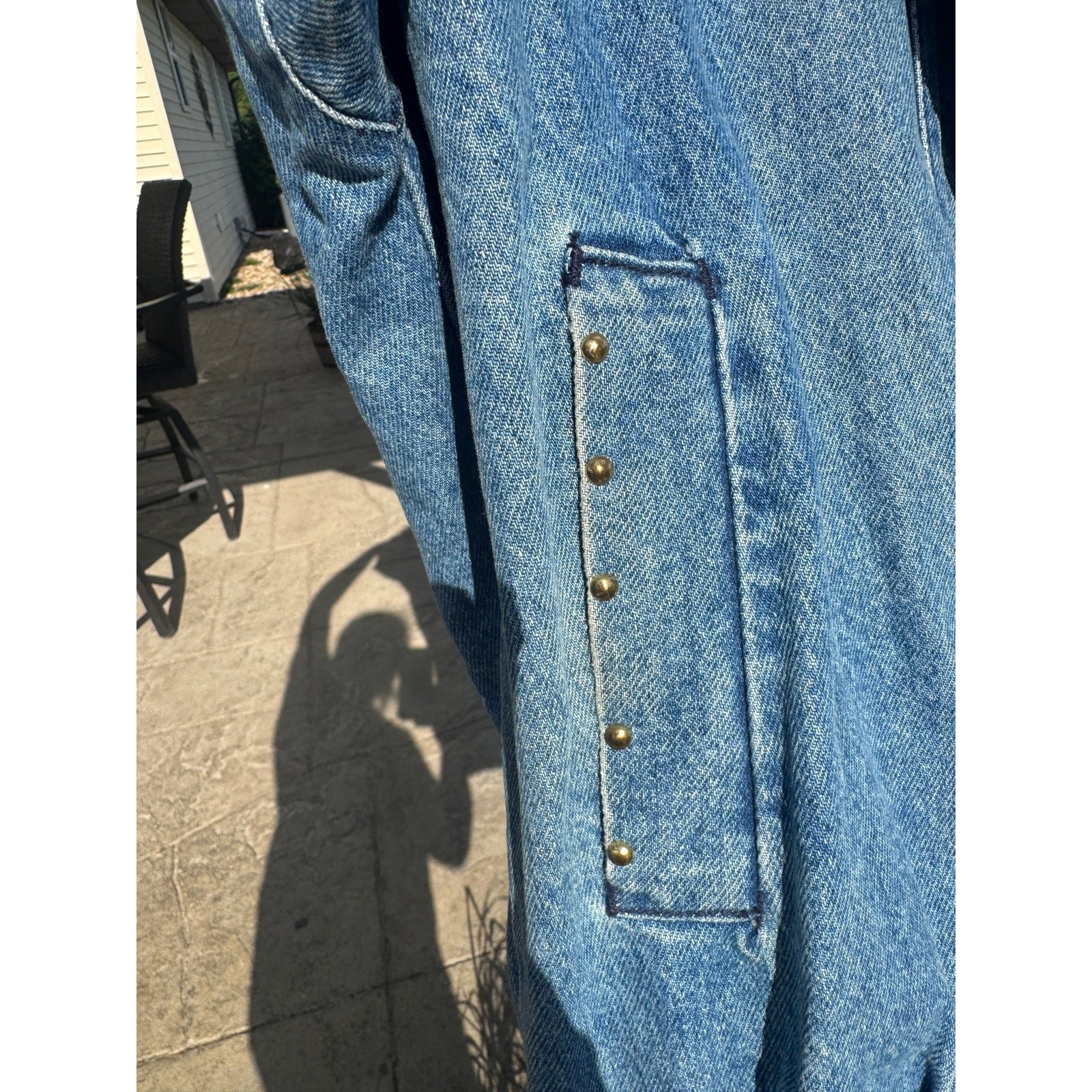 Vintage 80s Studded Rhinestone Denim Jacket Blazer Oversized Dolman Western L XL