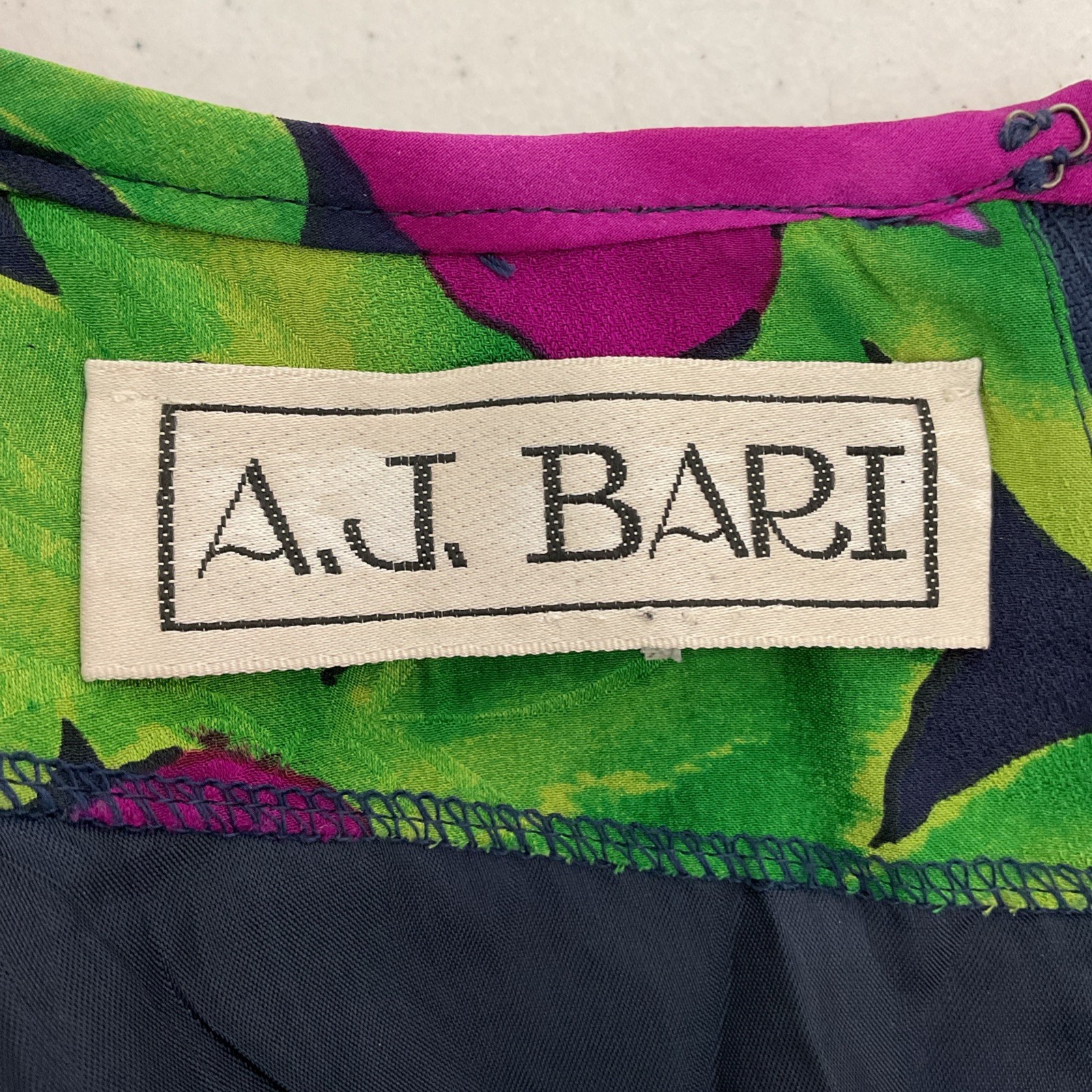 80s VTG AJ Bari Evening Dress Bright Floral Faux Wrap Ruched Puffy Sleeve 12