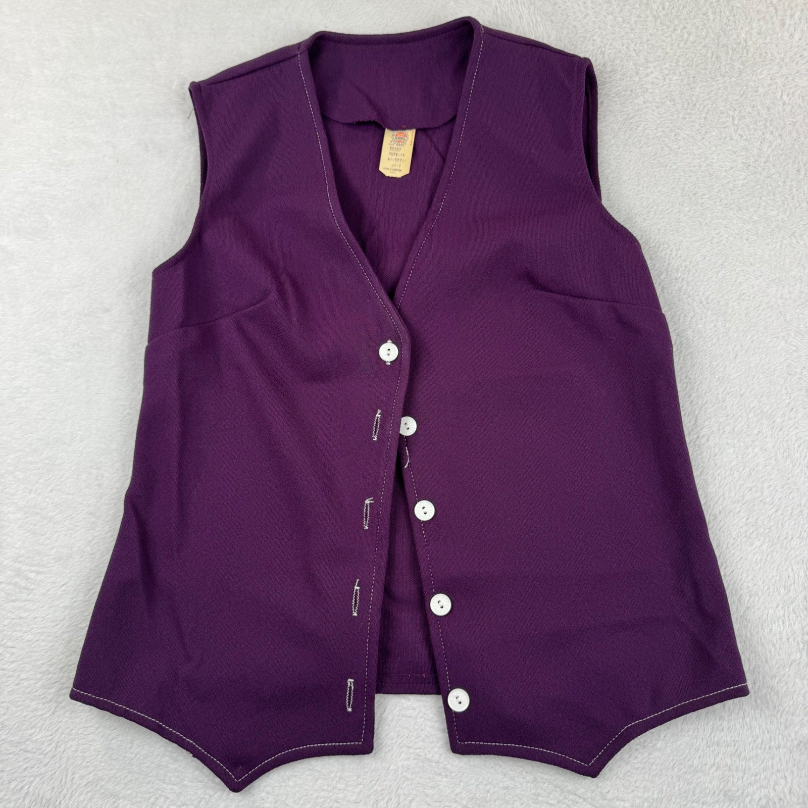 VINTAGE Lady Blair Cardigan Vest Set Womens 7 Purple 70s ILGWU Contrast Stitch