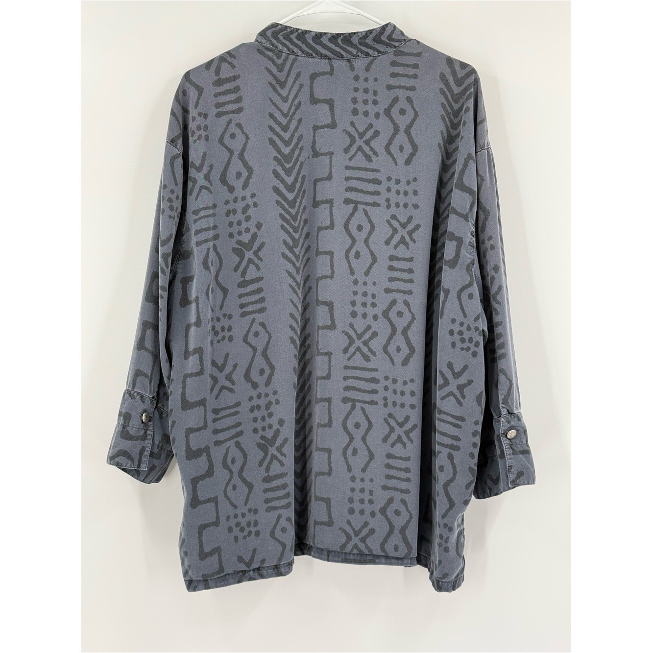 Tianello Vintage Button Up Tribal Print Abstract 3/4 Sleeves 1X Collarless Tunic
