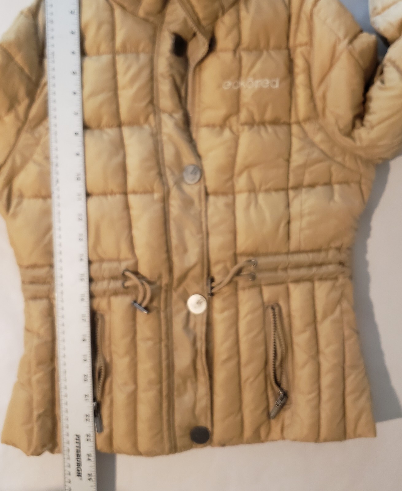 Vintage Eckored Womens Drawstring Waist Puffer Jacket L Tan Khaki Pre-Owned