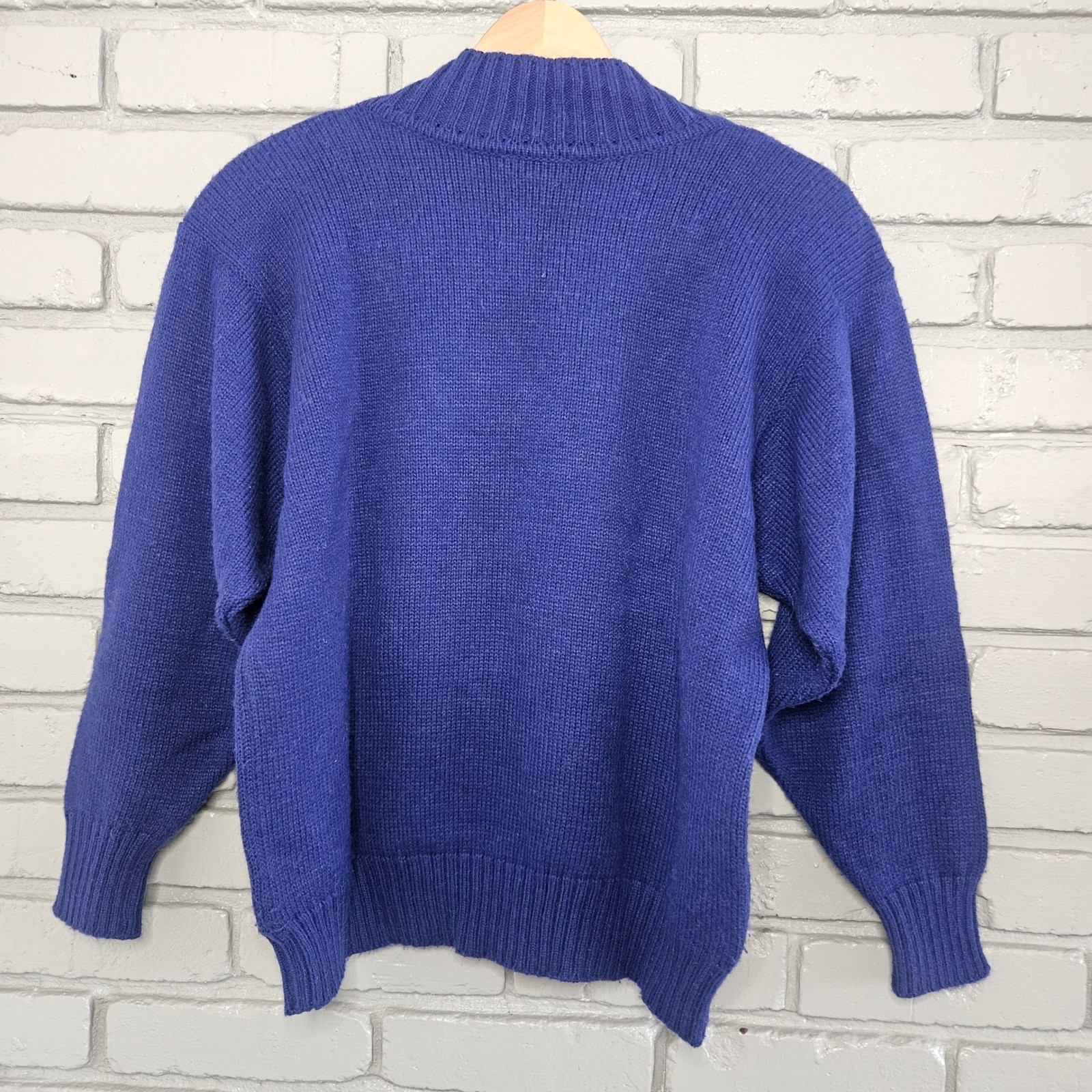 Bleyle Vintage Blue Virgin Wool Blend V-Neck Cable Knit Sweater Made in Italy