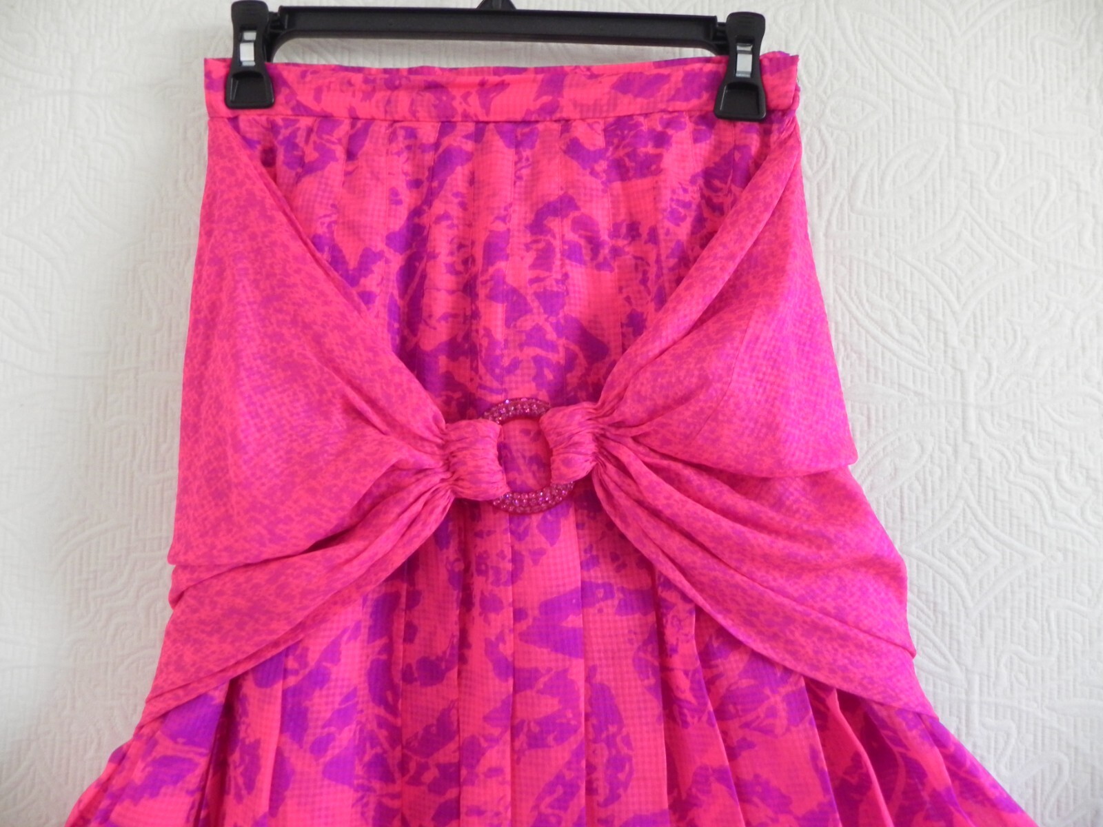Carolyne Roehm 2 PC Silk Chiffon Tunic Top/Maxi Skirt Neon Fuchsia/Purple Size S