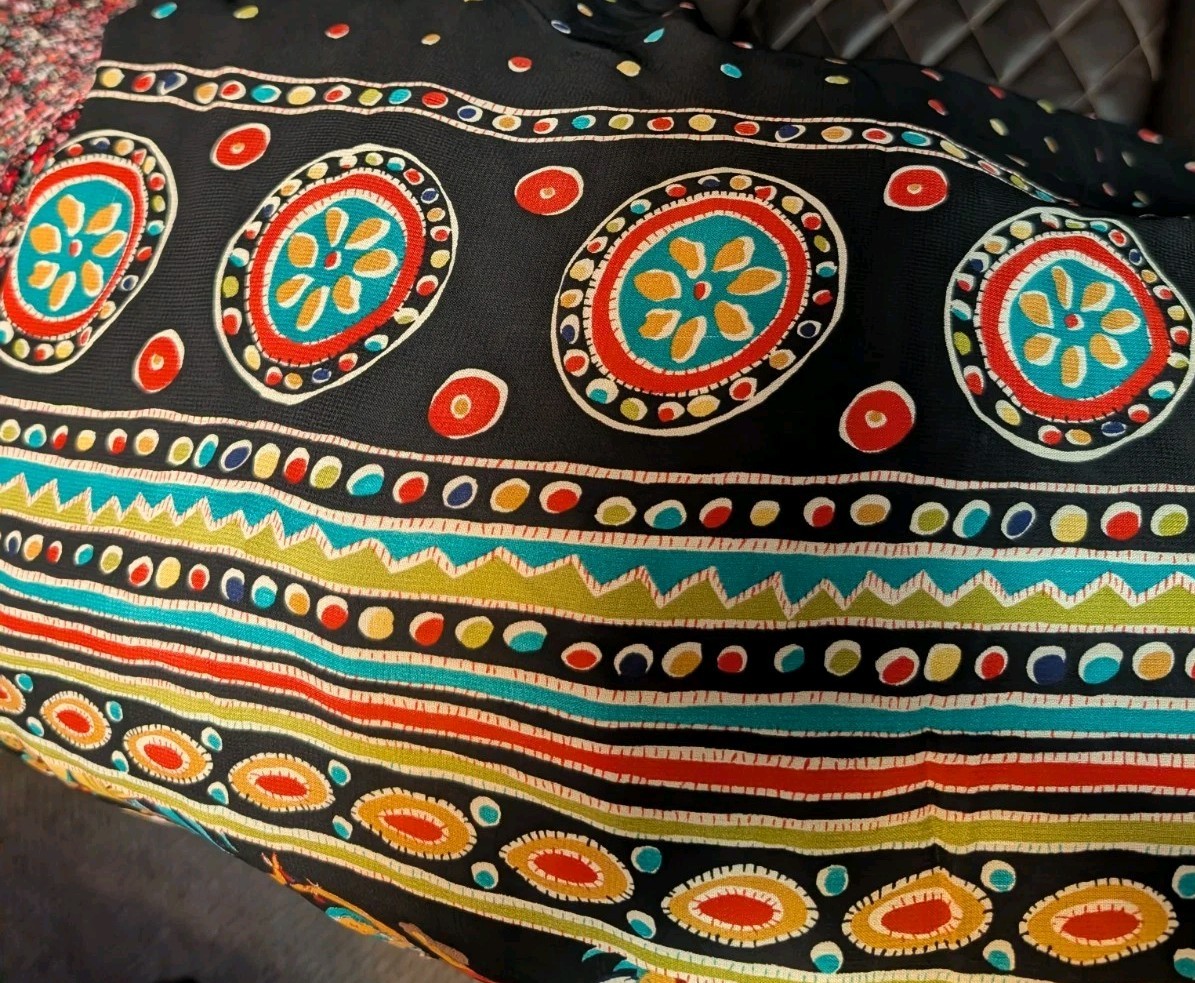 Vintage Sharon Young Maxi Skirt MSize 14 Black w/ colorful Mex accents Dancing