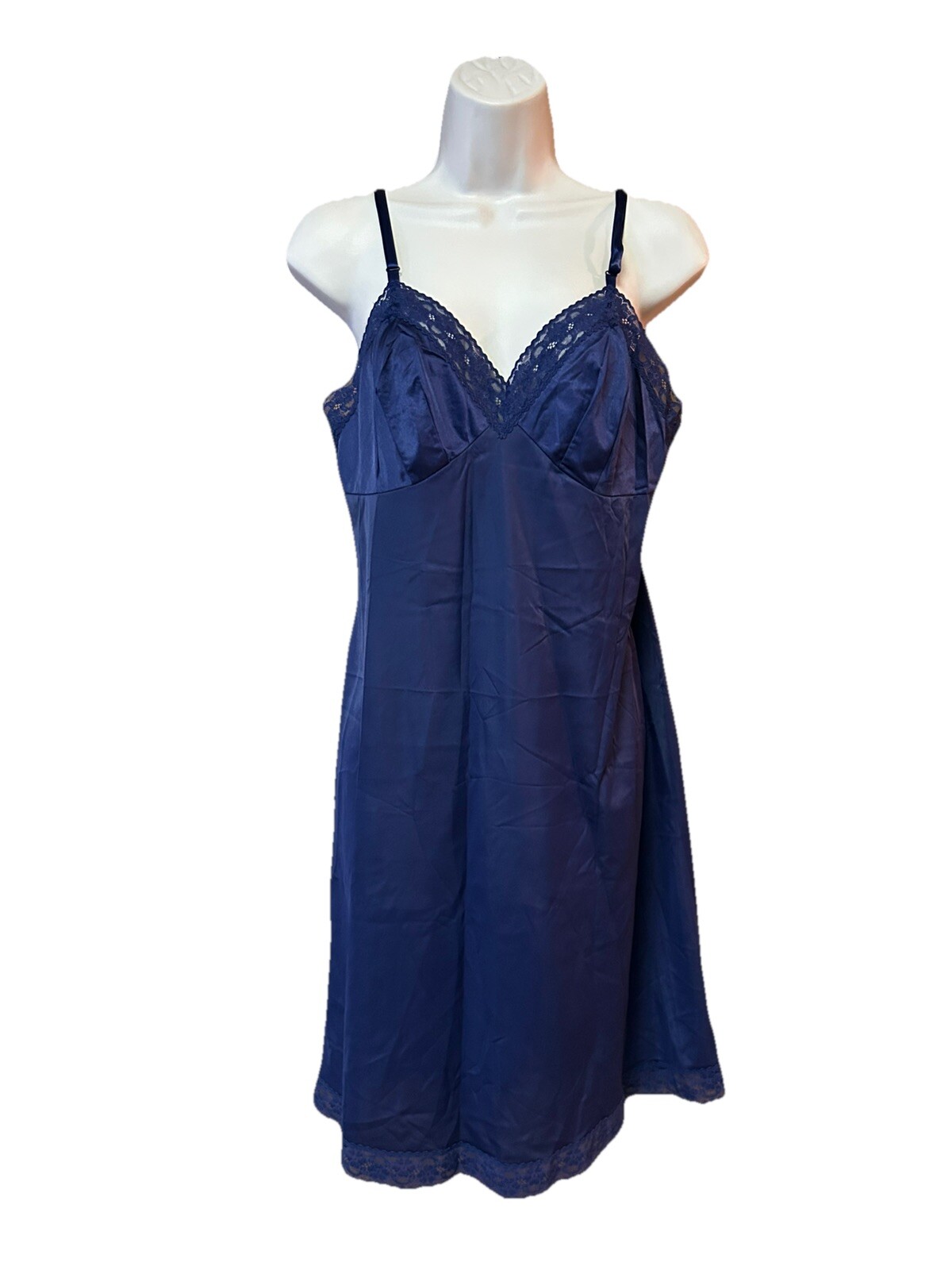 VINTAGE VANITY FAIR size 36 STYLE 10-103 FULL SLIP Babydoll Navy Blue USA A25