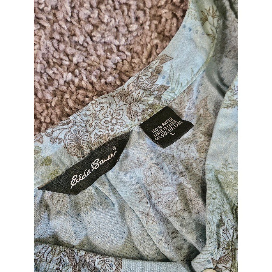 Eddie Bauer Vintage Floral Maxi Dress Women Large Cottagecore Green Blue Boho