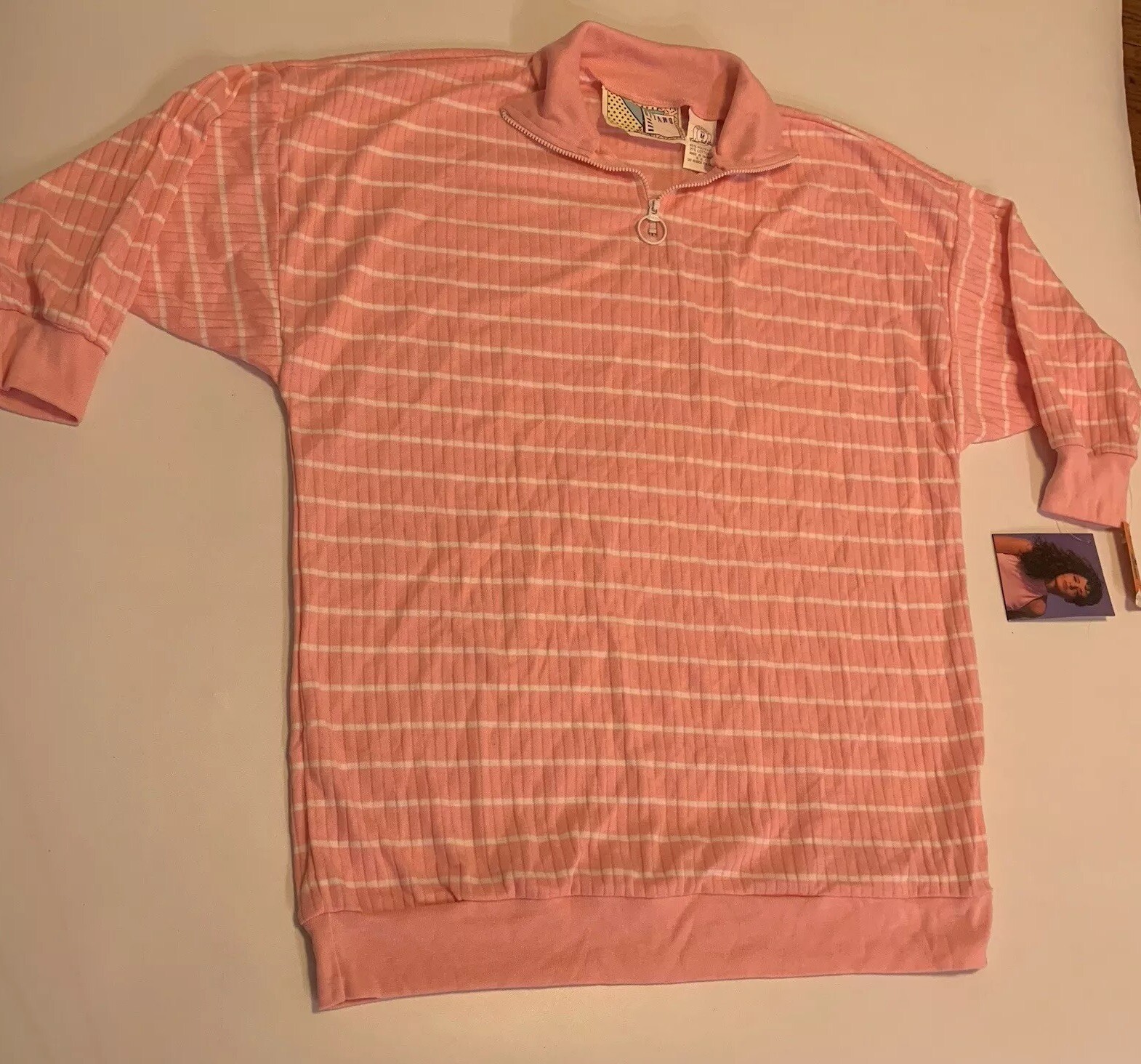 Vintage 80s Gitano Top Rugby Stripes Zip Neck Collar Shirt M NWT 1986 Body Talk