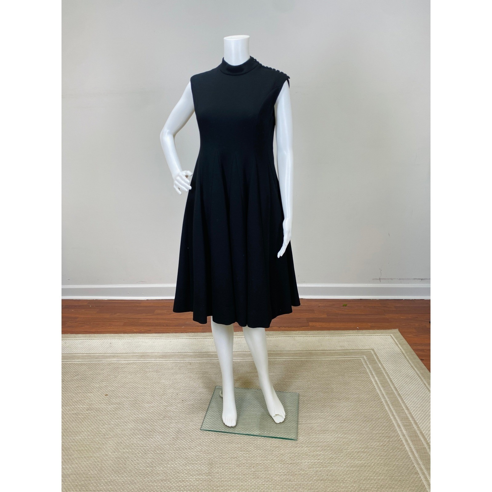 Vintage 1960s Norman Norell Dress Black A-Line Princess Seams Short Sleeve