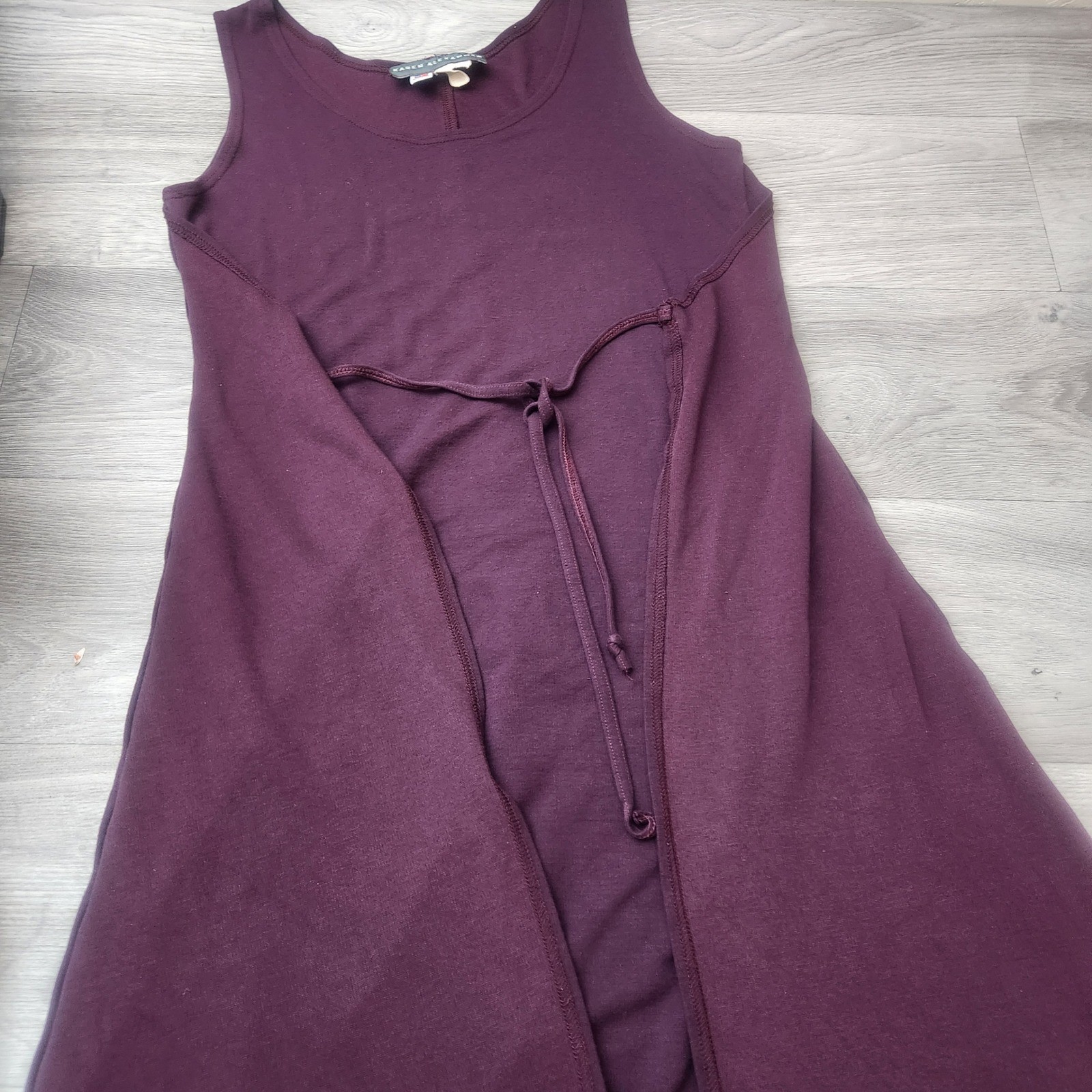 Vintage Karen Alexander Purple Midi Dress Size M Empire Waist Front Tie A-Line