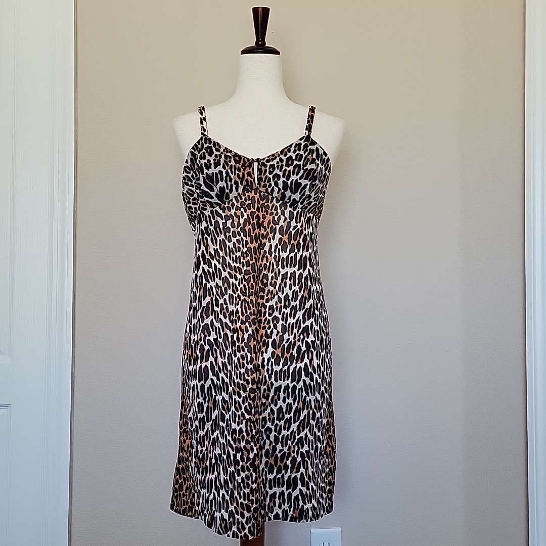 Vtg Vanity Fair Leopard Print Babydoll Slip Dress Size S USA Animal Rockabilly