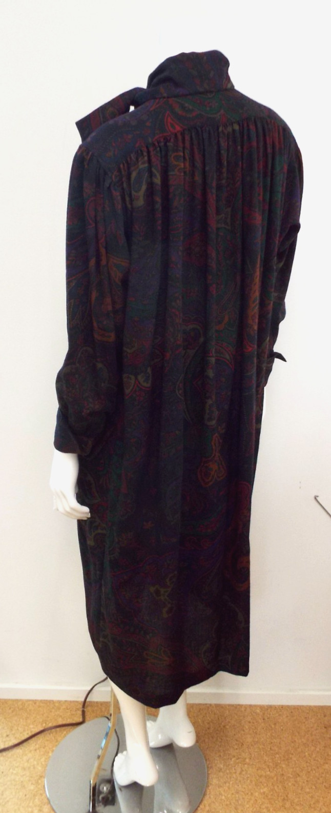 Vintage 1980s KENZO Paisley Wool Dress French Cuffs Pussybow Pockets Sakowitz