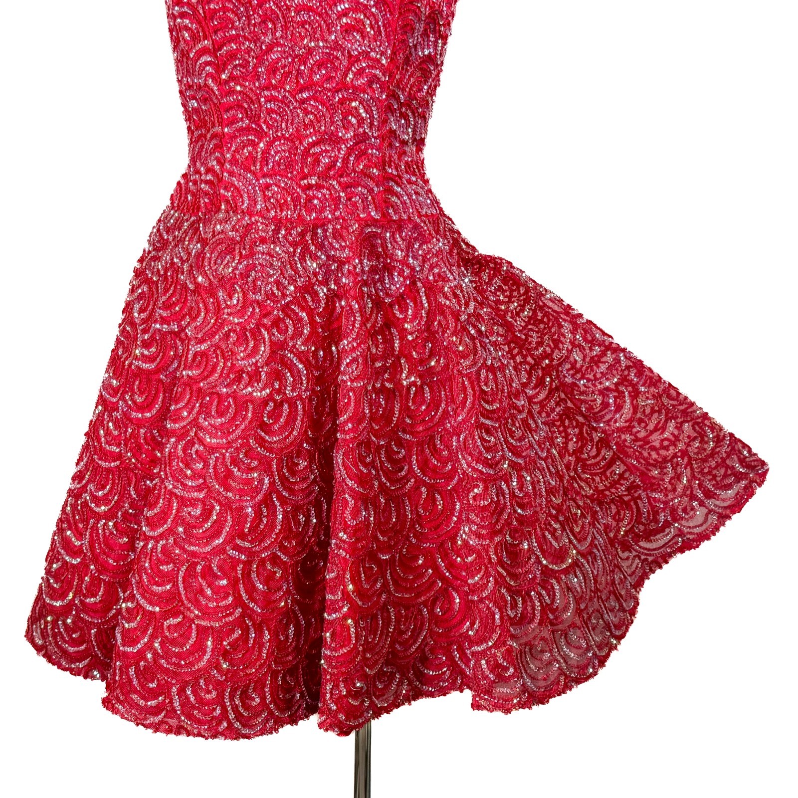 VTG 60s Mike Benet Formals Red & Sequin Party Dress, Fit and Flare SZ 9