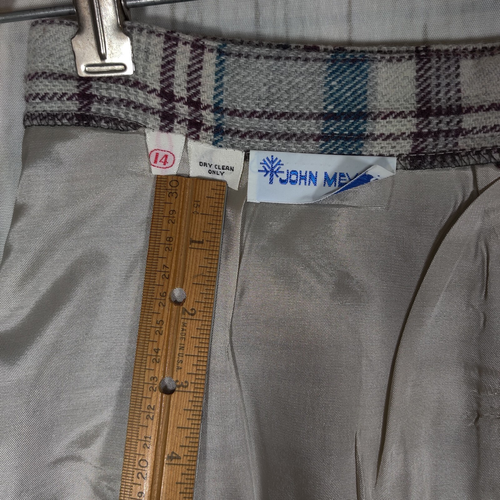 John Meyer Wool Blend Skirt (Tag Size 14) Fully Lined With Pockets Plaid Vintage