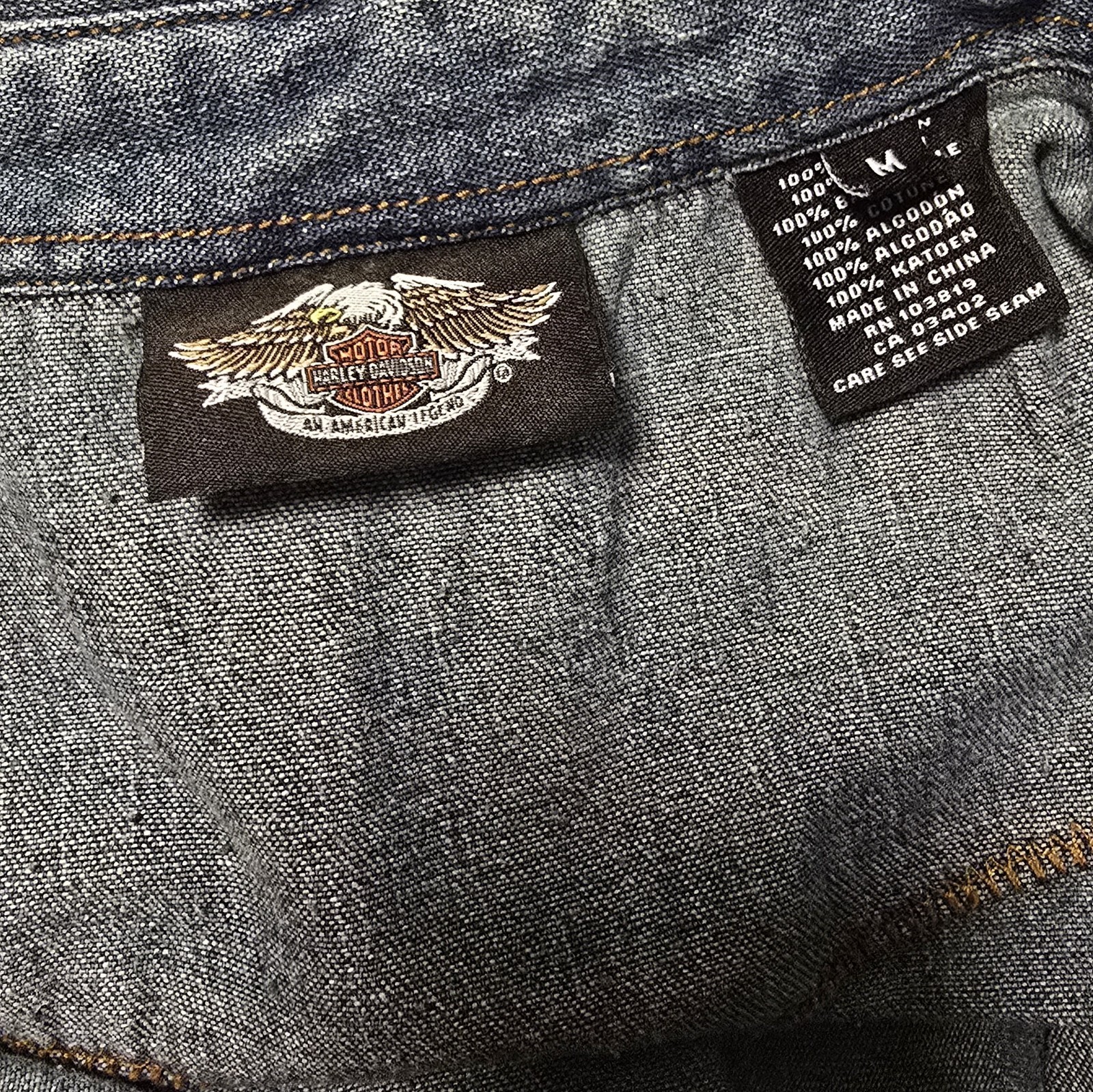 Harley Davidson Denim Snap Front Western Shirt Womens Medium Embroidered Logo