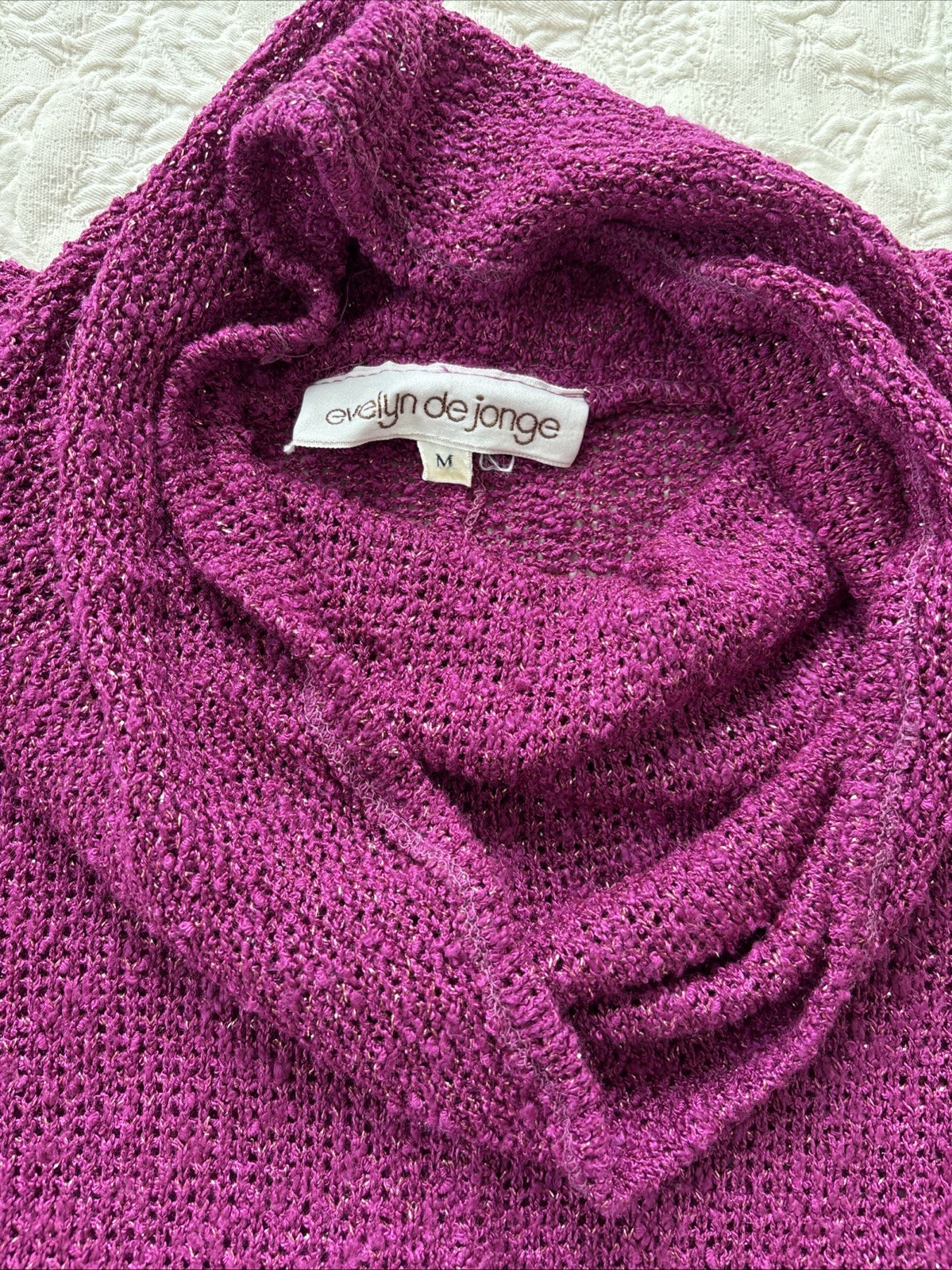 VTG Evelyn De Jonge Cowl Neck Top Sweater Medium Raspberry Pink Gold Sparkle M