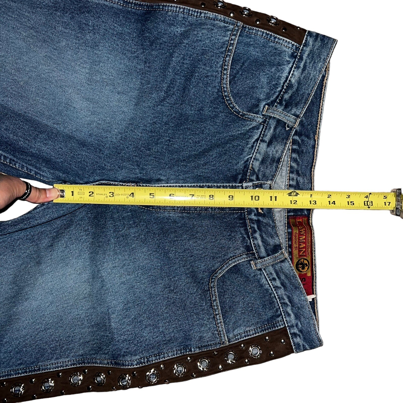 Vintage Lawman Western Jeans Dark Wash Straight Legs High Waist Pockets Size 13