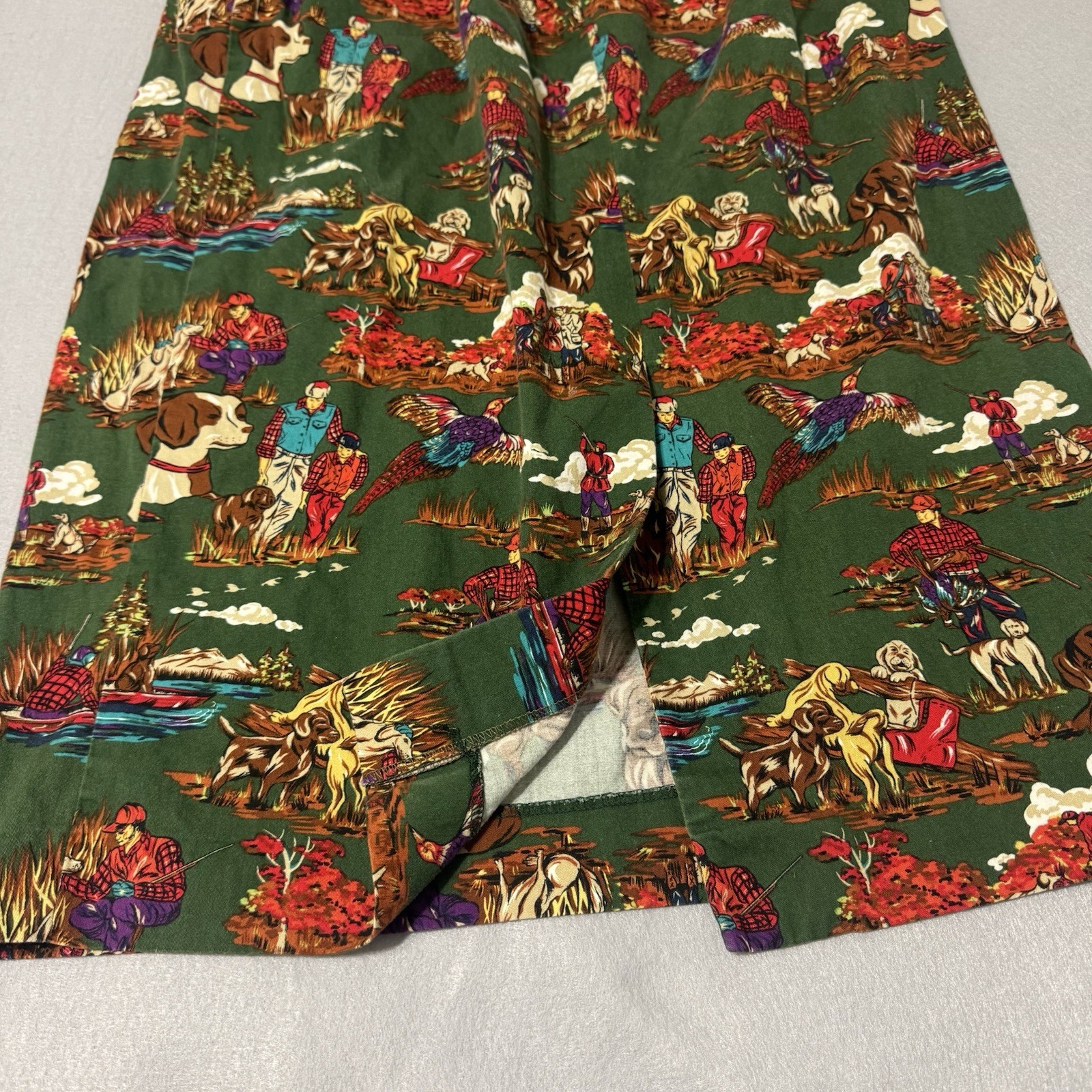 Vintage Skirt Small Sharon Young Hunting Dogs Green Pencil