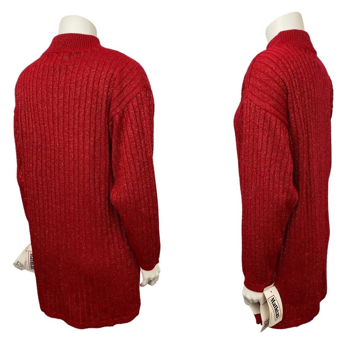 Deadstock Vintage Red Metallic Long Tunic Sweater / Oversized Small ^