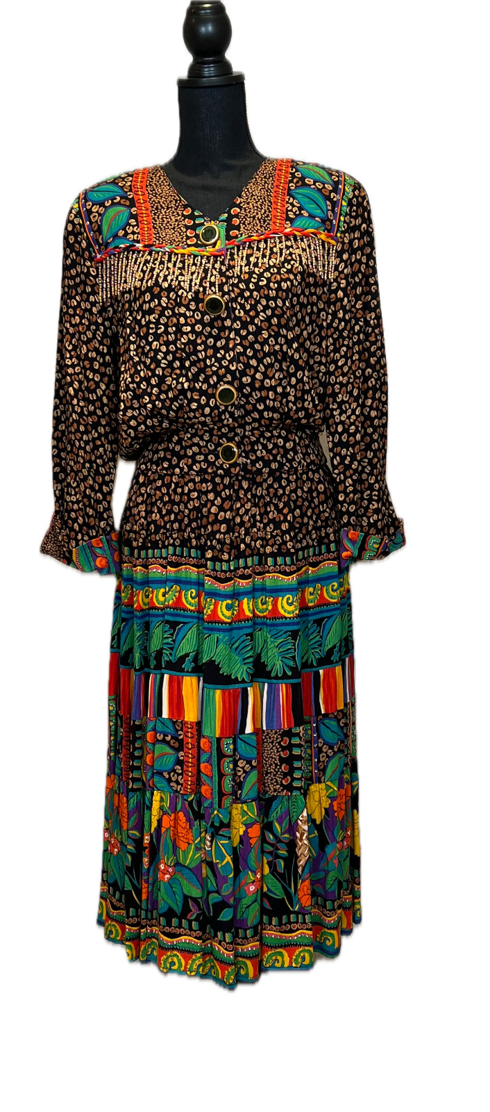 Vtg Carole Little German Fabric Set w Beaded Fringe Coat & Tiered Skirt SZ M/L