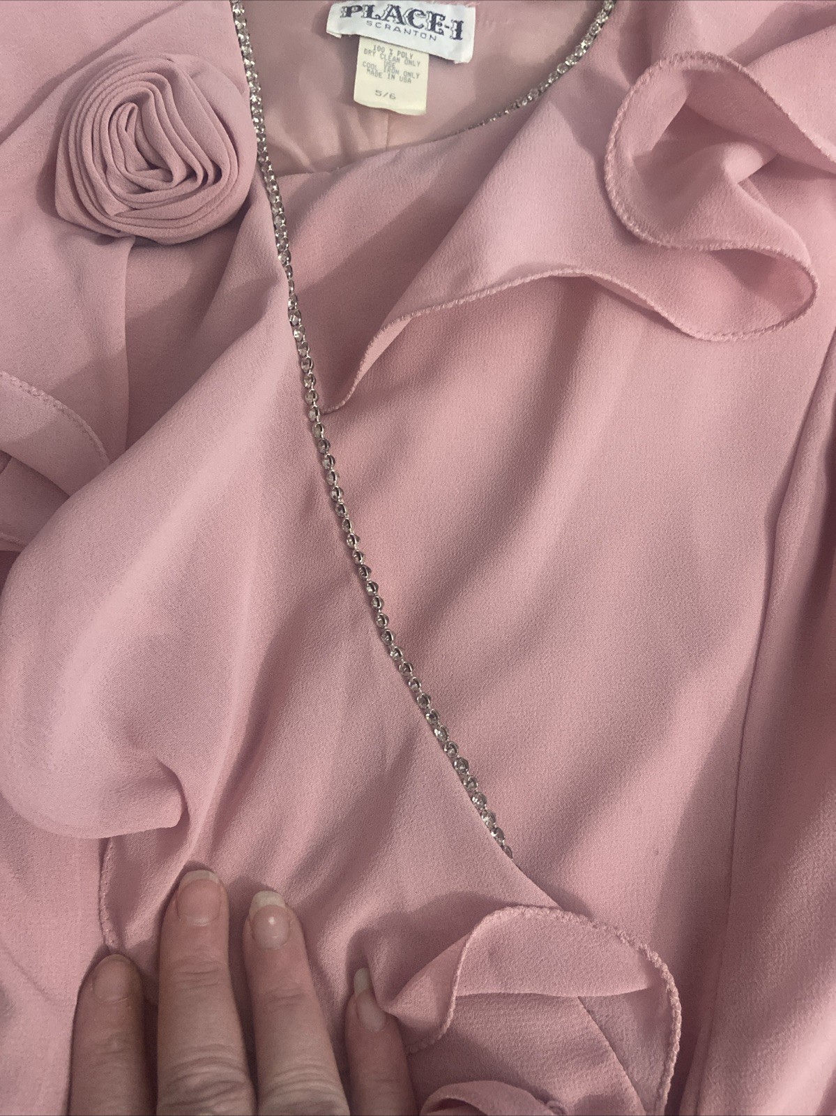 Vtg 80s 90s Pink Peplum Skirt Suit Rosette Ruffle Coquette Barbiecore Formal 5/6