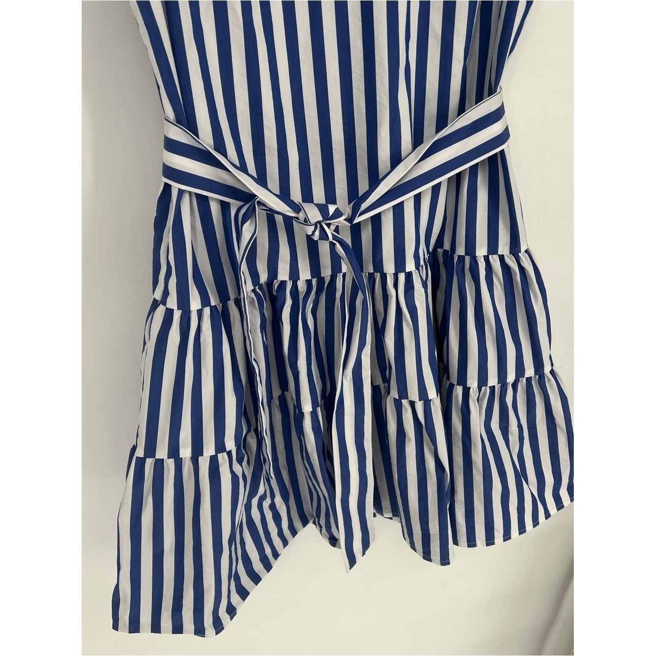 Vintage Liz Claiborne Career Blue White Striped Tie-Waist Summer Dress Tiered 4