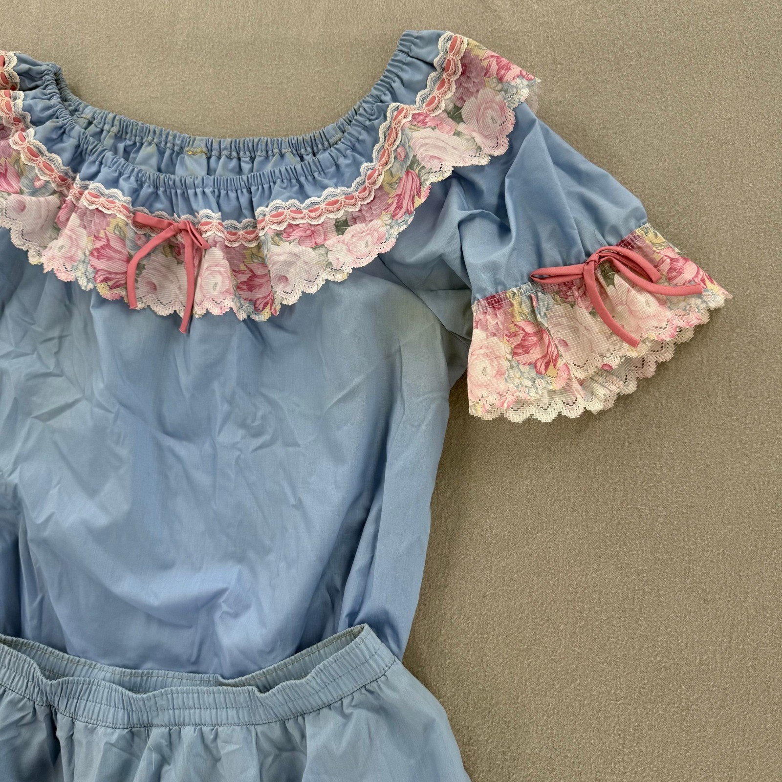 Vintage Square Dance Outfit Western Prairie Full Circle Skirt Ruffle Blouse XL