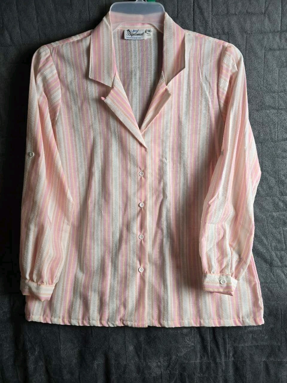 1980s Striped Shirt Size 14 White And Pink Vertical Stripes Vintage
