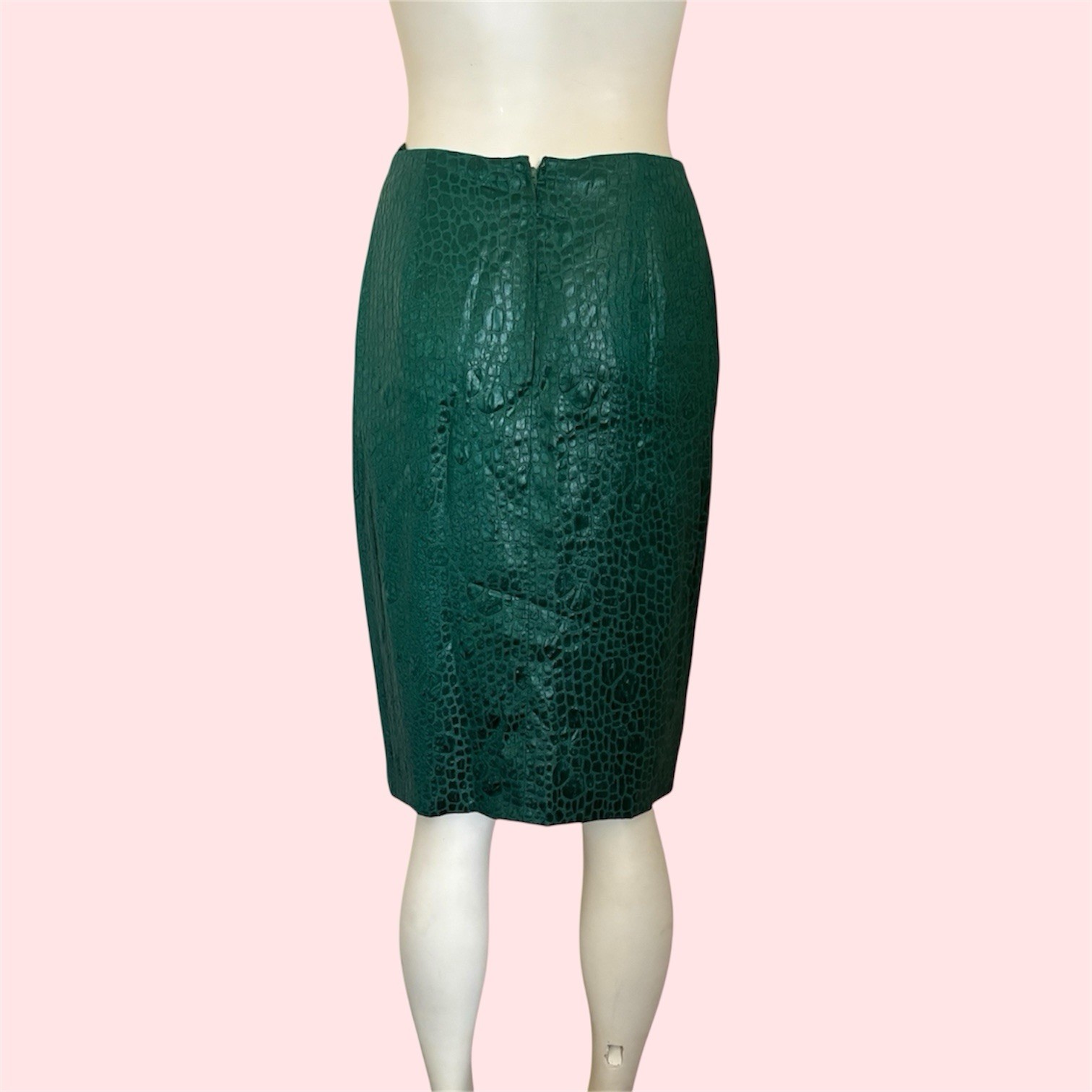 Amazing Vintage 80’s Designer Travilla Emerald Snake Reptile Pencil Skirt. Sz 8