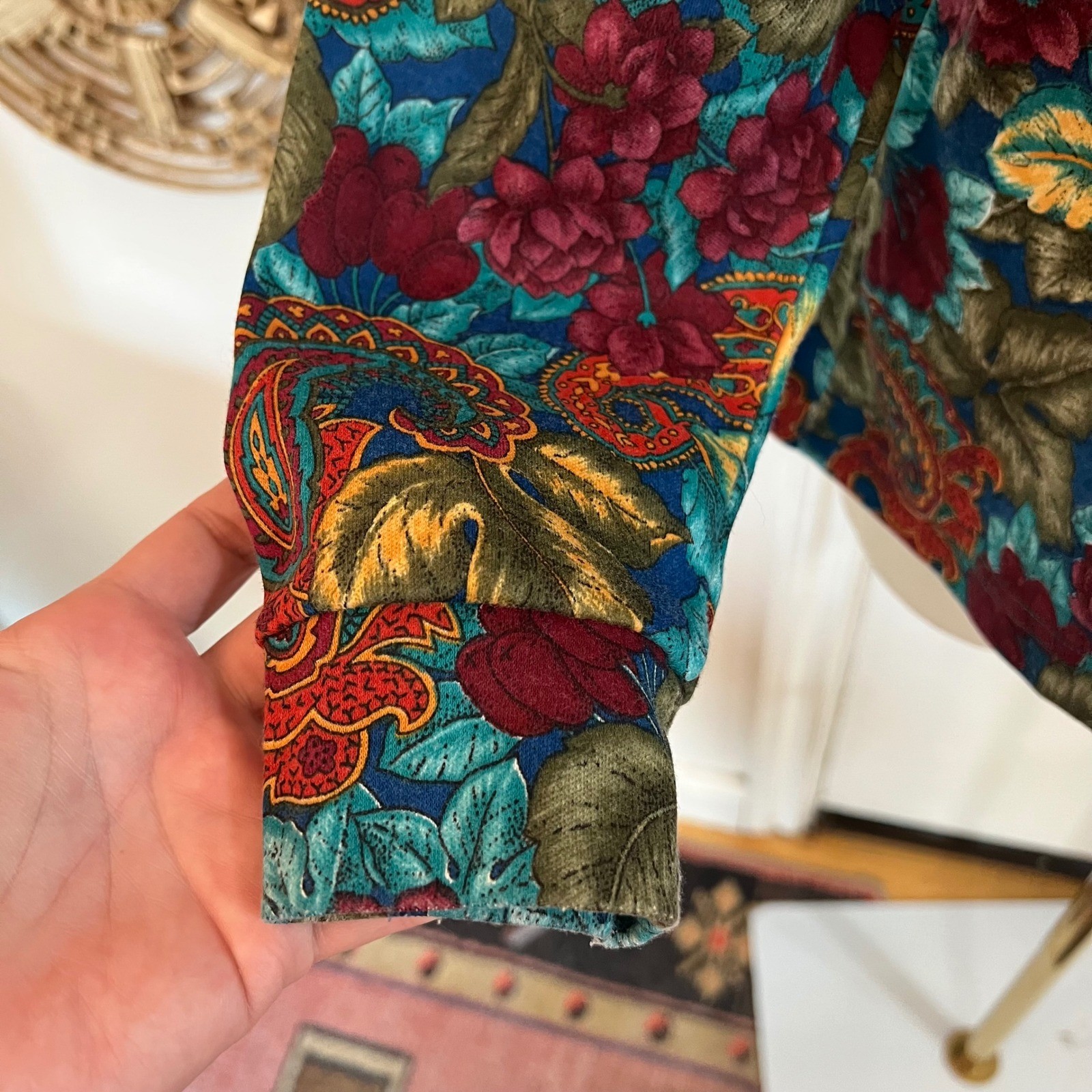 Vintage Arizona Paisley Floral Mock Neck Turtleneck Top 90s Grunge Boho M