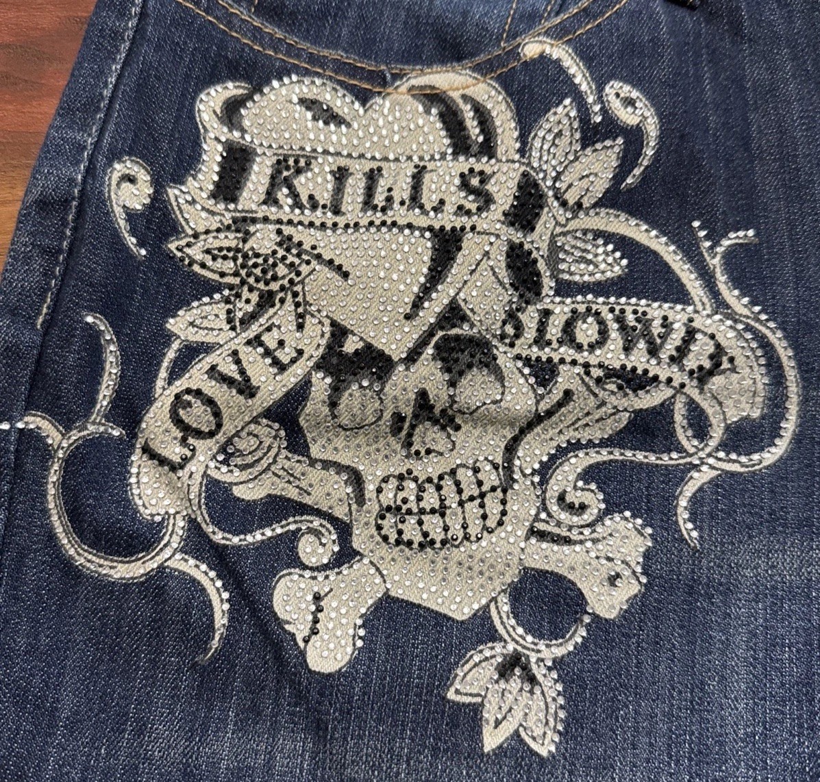 Vintage Ed Hardy Love Kills Slowly Distressed Jeans Size 22 See Description