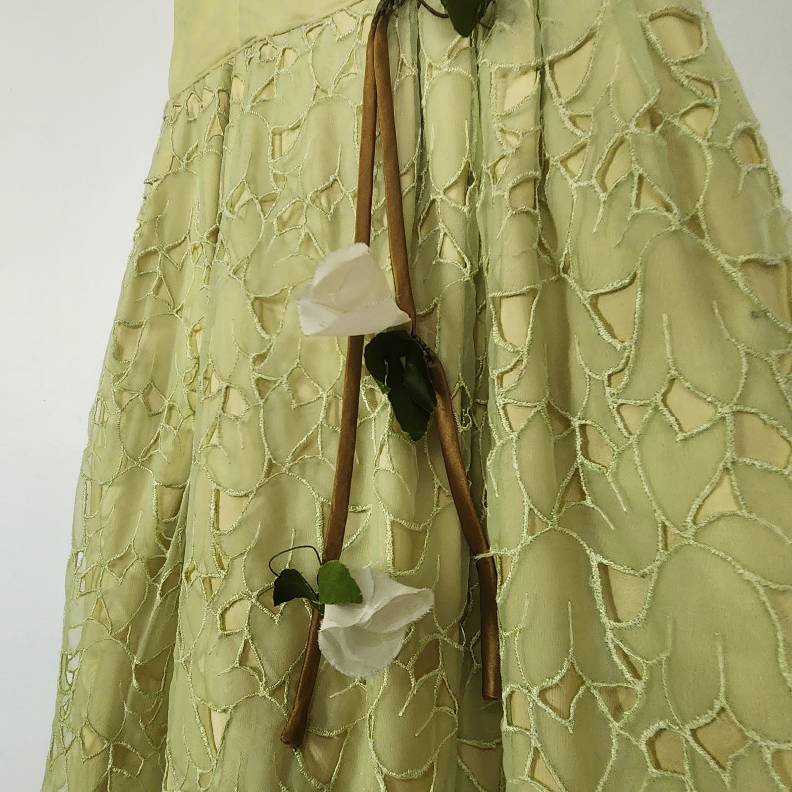 Lemon Lime 50s Cutwork Tea Dress S 3D Flowers Swing Prom Bridesmaid Pinup Swing