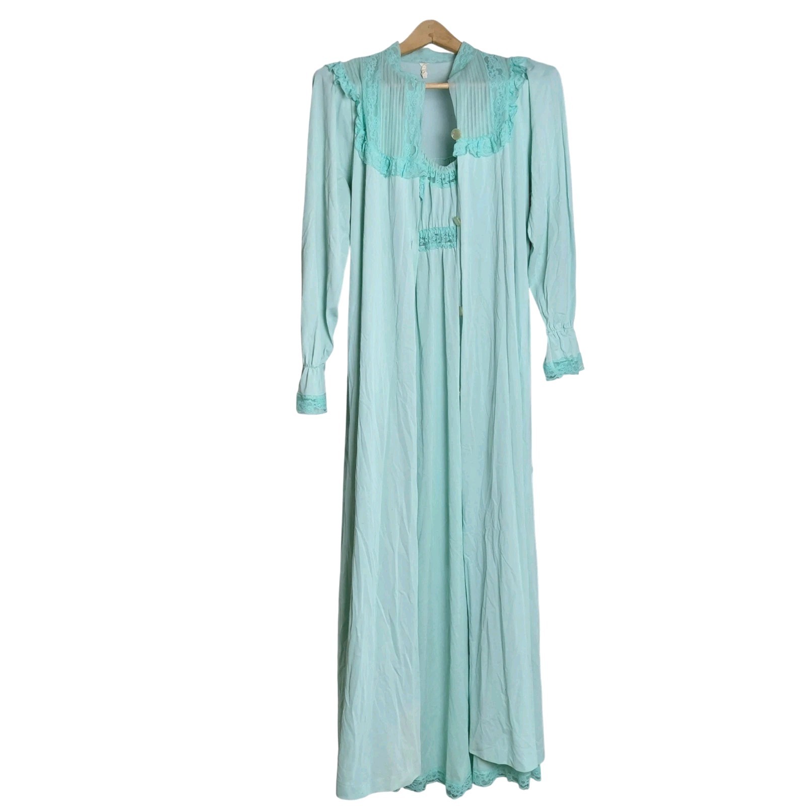 Texsheen Lingerie Vtg Size Med Goddess Mint Green Nightgown Robe Set USA 1960s