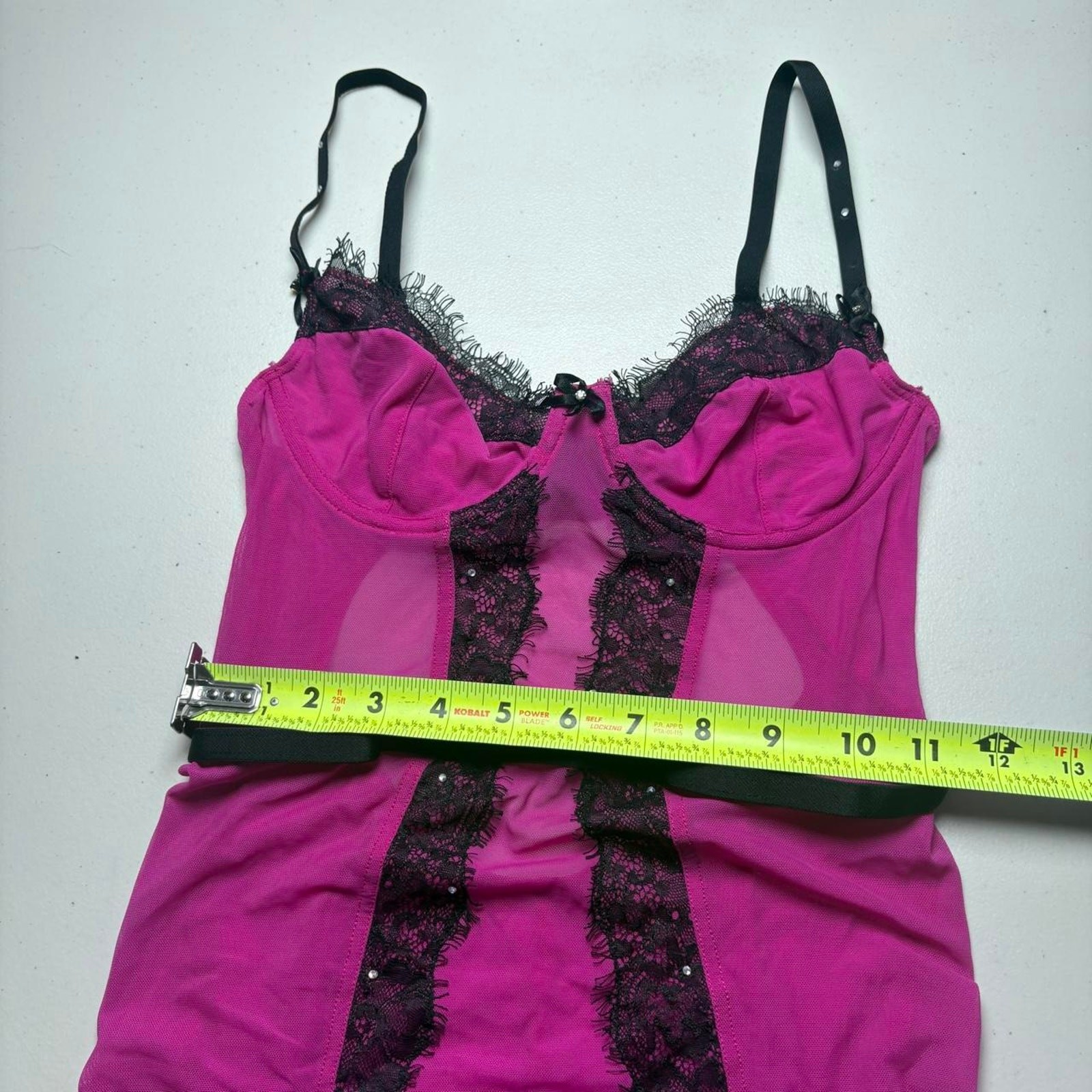 Y2K Frederick’s of Hollywood Pink & Black Mesh Lace Babydoll Chemise