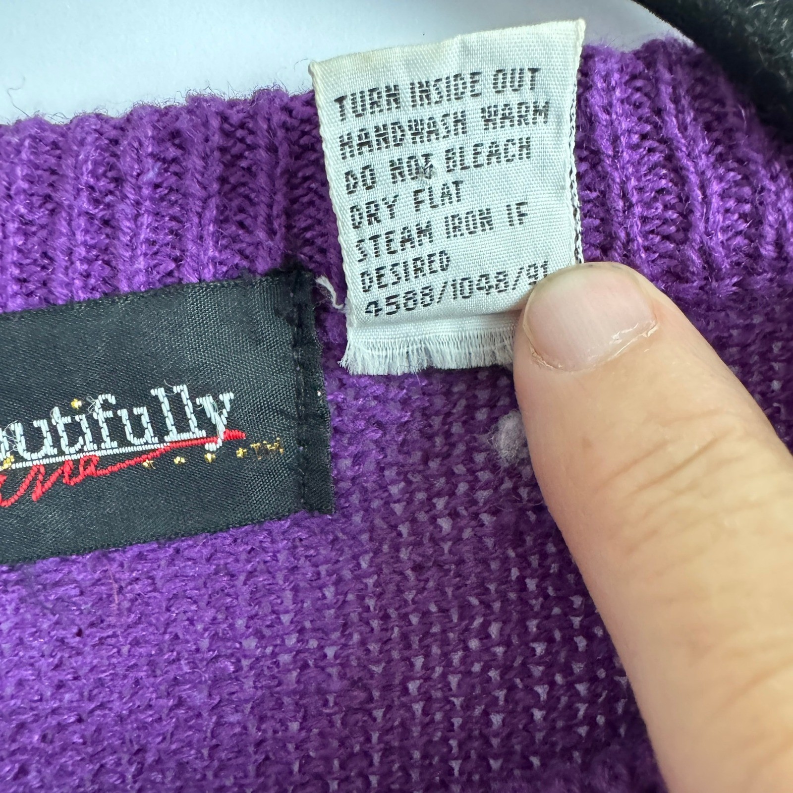 Beautifully Mine Vintage Purple Beaded Sequin Sweater Ramie Cotton Womens Large