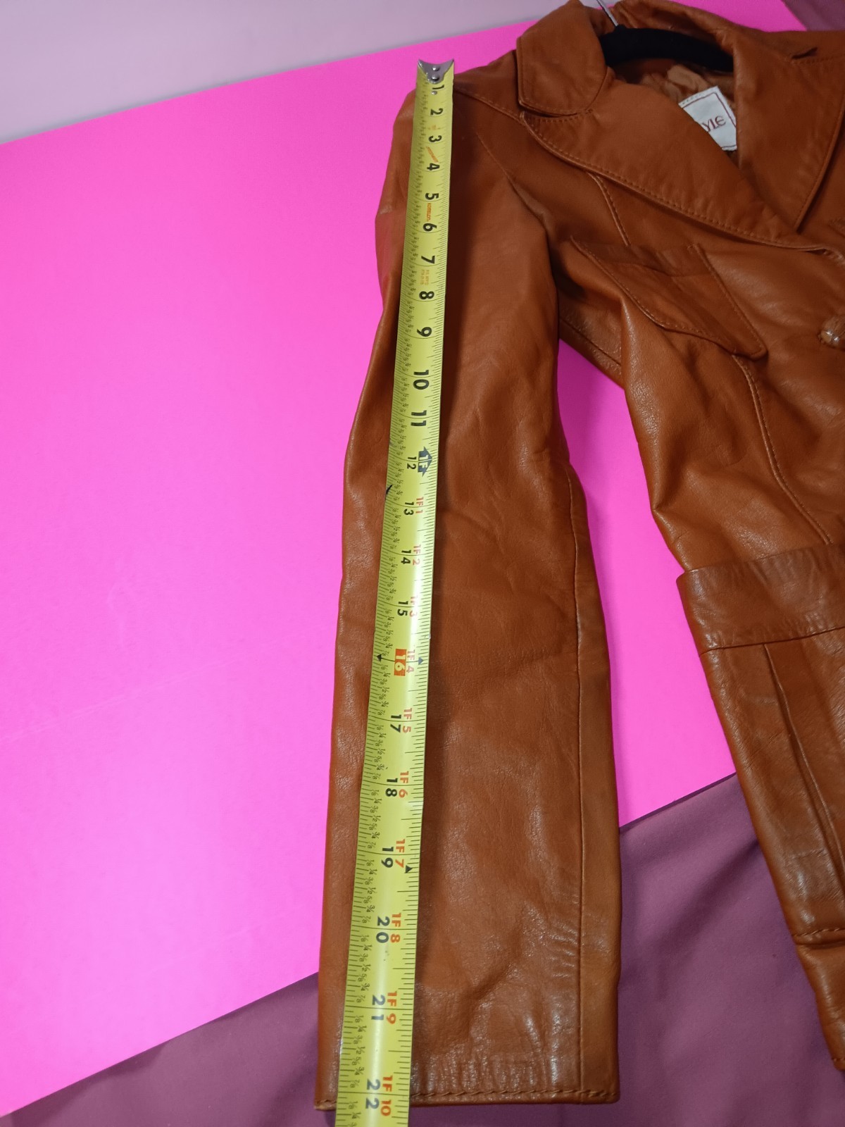 Vintage Leather Jacket Crae Carlyle Size S 70s Glossy Nutmeg Brown Fitted