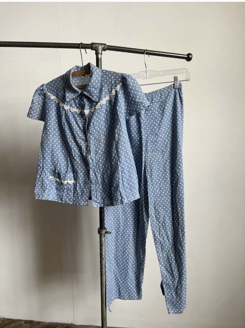 Vintage 1930s 1940s Womens Pajama Set Polka Dots 30s 40s Set Shirt And Pants