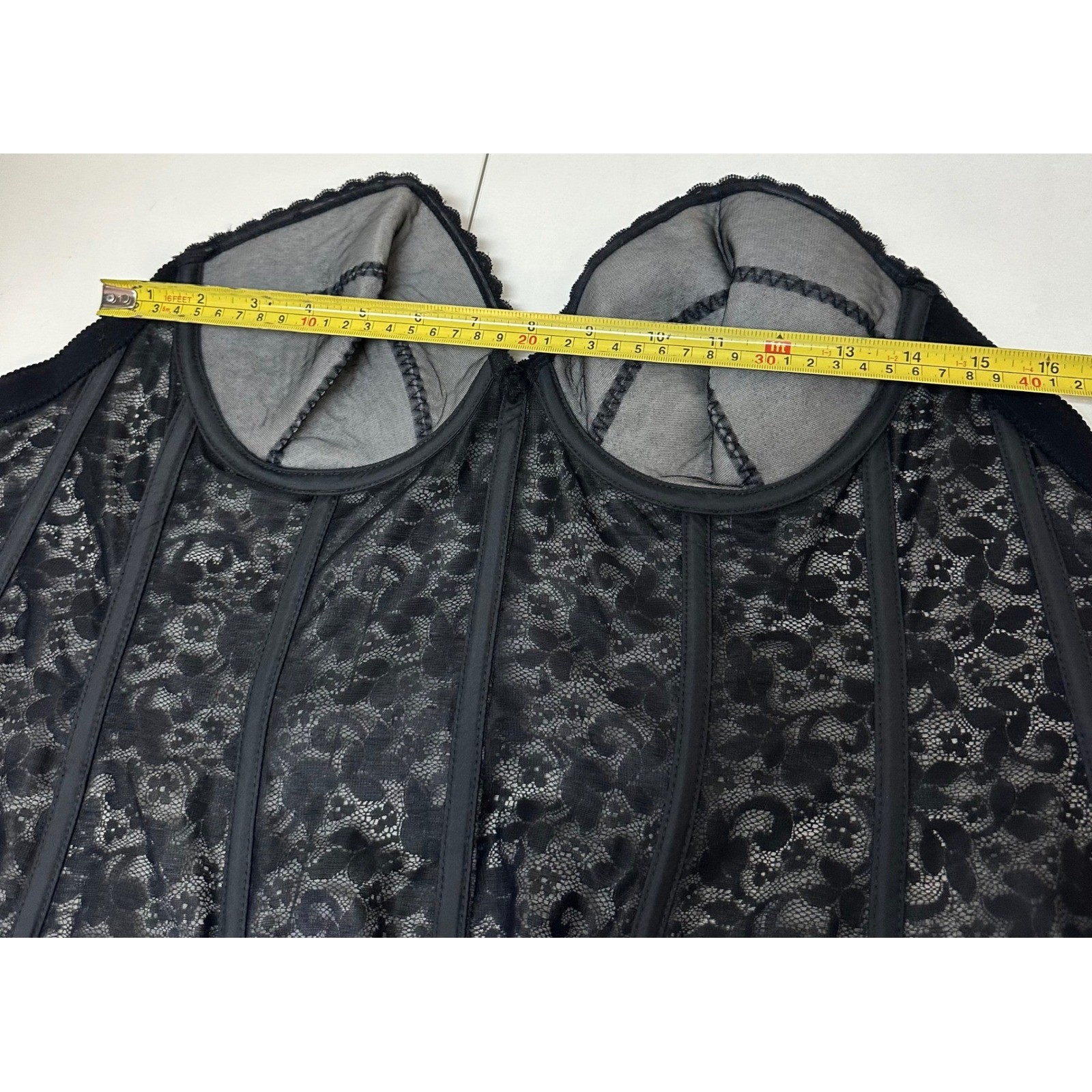 Vintage Carnival 313 Black Lace Bustier Corset Top 38C ILGWU Union Made USA