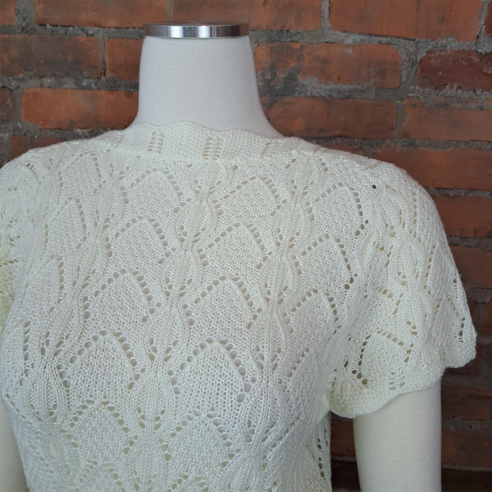 VTG Kenneth Too 1970s Sweater White Short Sleeves Boatneck Size M