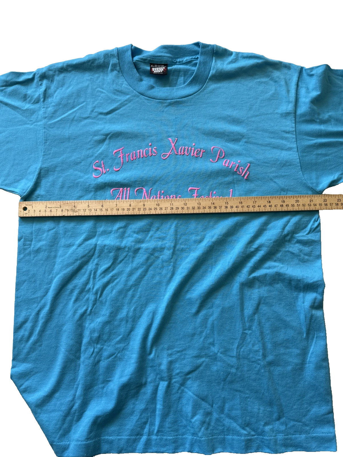 VTG Screen Stars Best T Shirt Blue Pink XL Made USA St Francis Xavier Parish