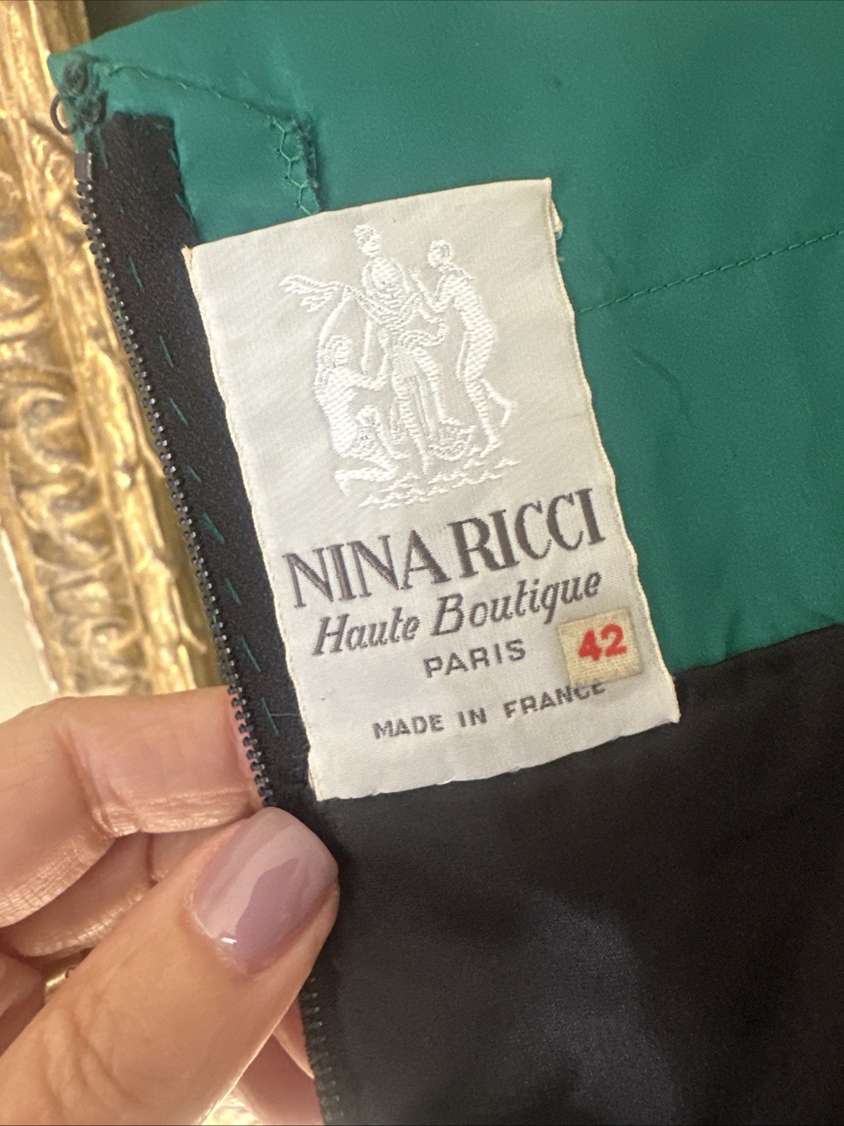 Nina Ricci Haute Boutique 70s Black Velvet & Green Taffeta Cocktail Sheath 42