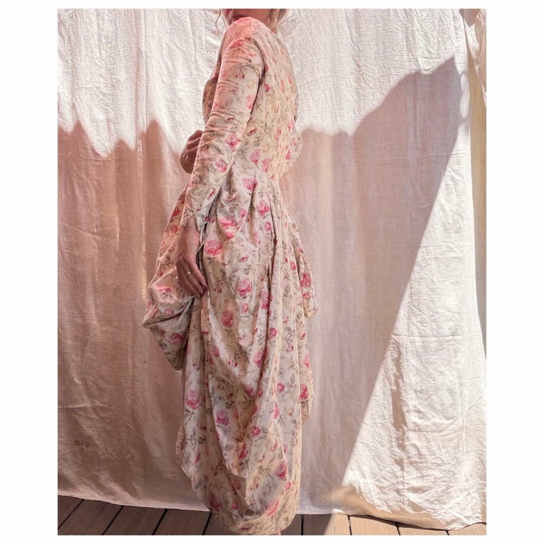 Antique Victorian 1880s Silk Rose Polonaise Museum Deaccession
