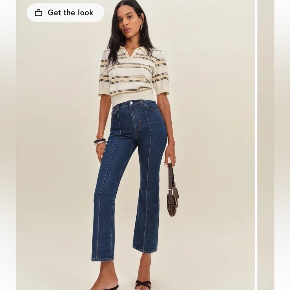 Reformation 70s Stud Jean In Baltic Dark Blue Boot Cut Jeans Coastalcowgirl