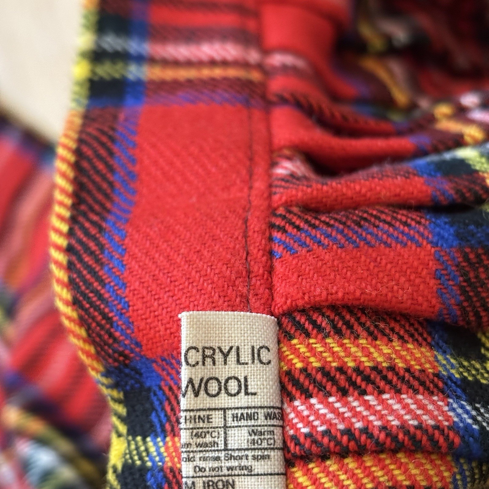 Vintage Pleated Red Plaid Wool Blend Buckle Accent Wrap Style Skirt