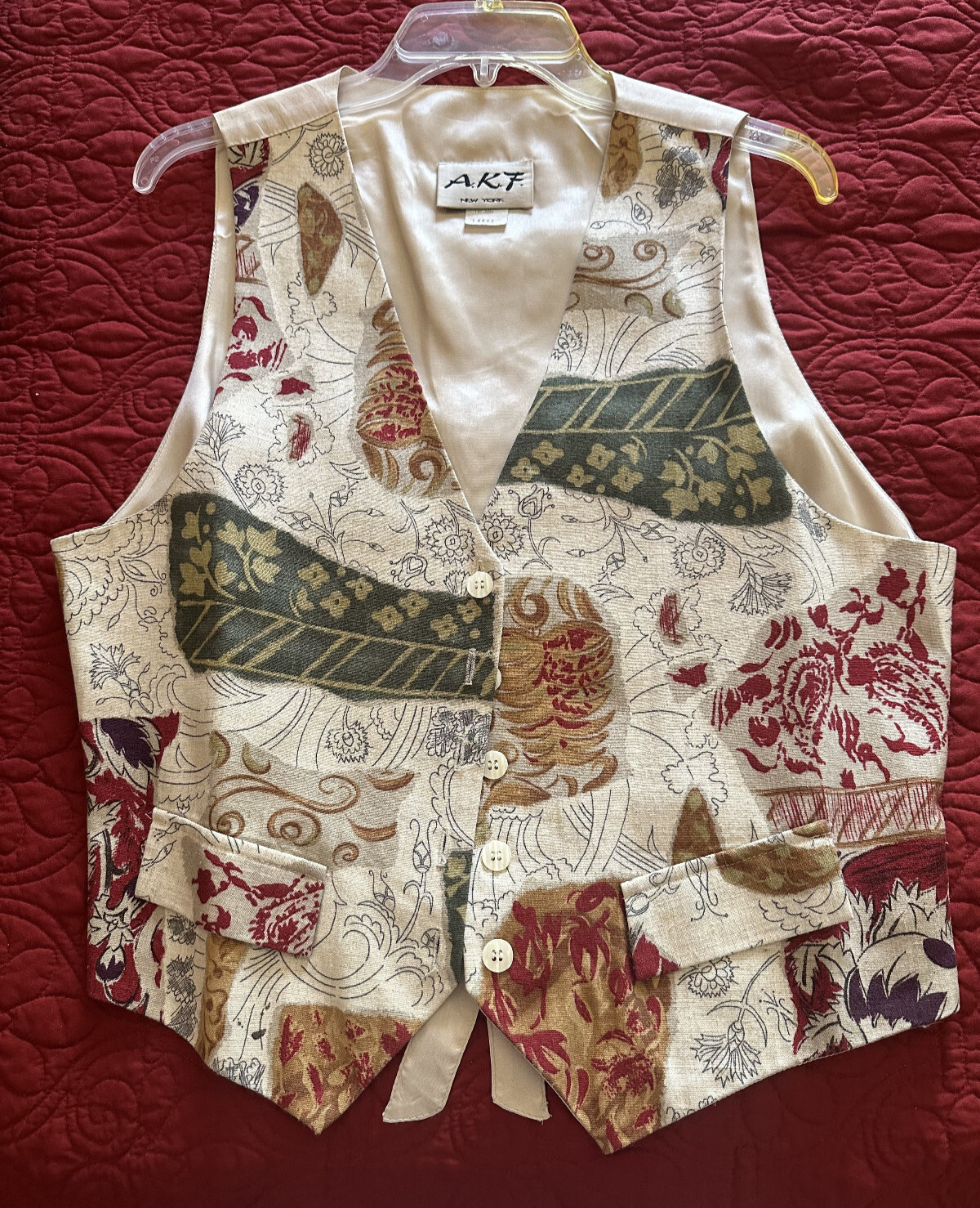 Vintage Women’s Vest 1990s A.K.F. New York Size L Multi Color
