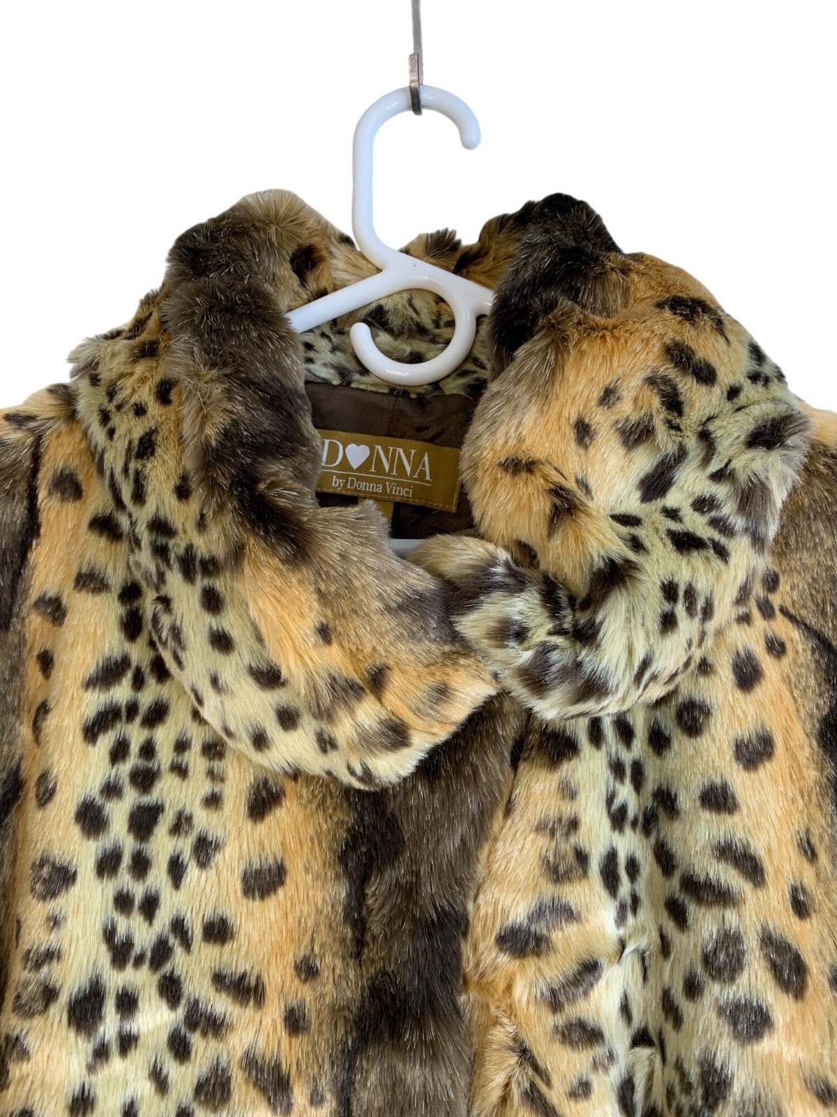 VTG Y2K Donna Vinci Faux Fur Animal Print Swing Coat L/XL A-Line Tiered GUC
