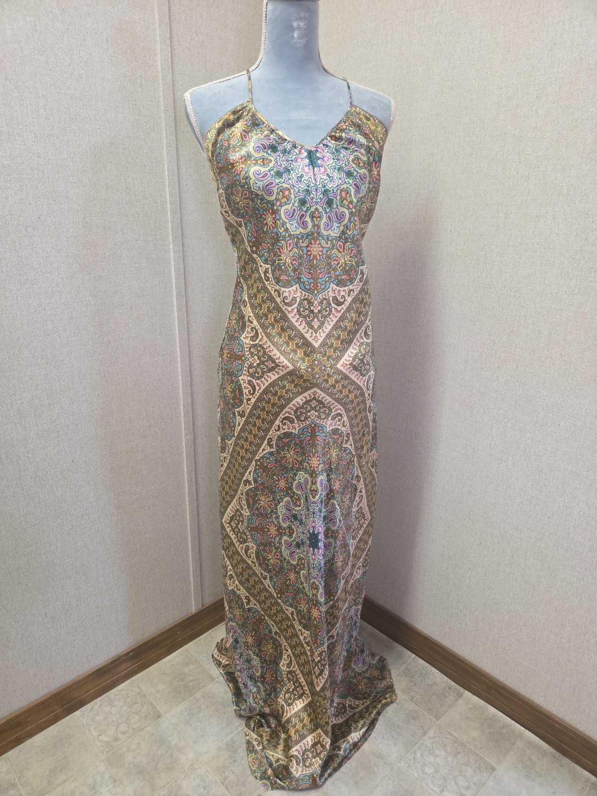 Vintage Y2k Paisley Nicole Miller Collection 100% Silk Backless fairy Gown SZ 10