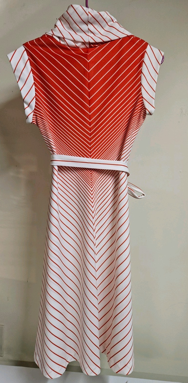 Vintage 1970s Red And White Striped Cowl Neck Dress
